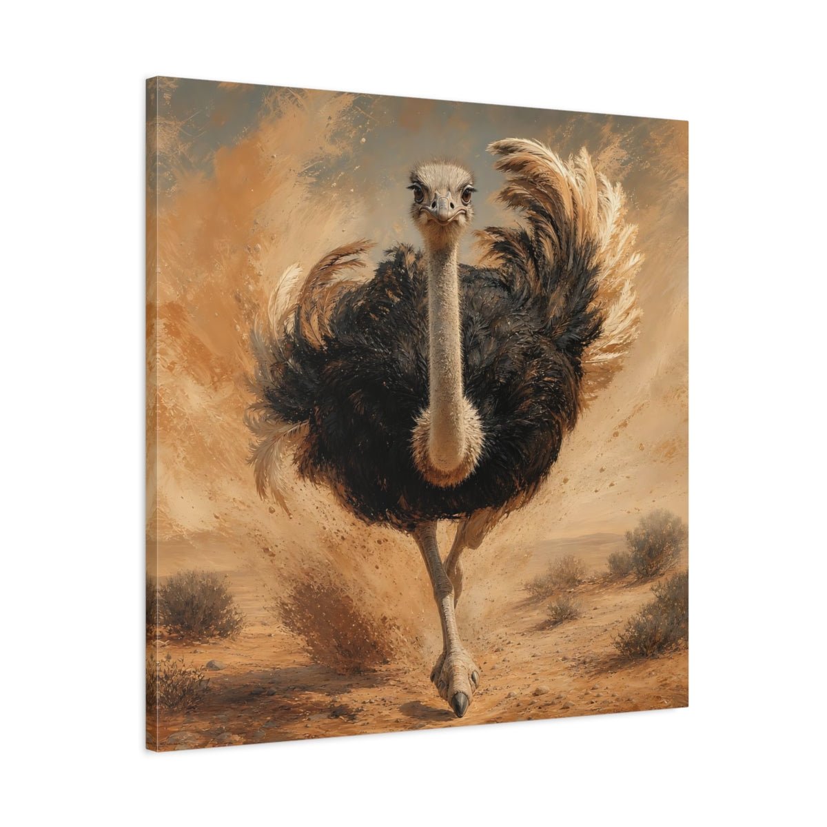 Animals Ostrich Brown And Beige Canvas Print Wall Art – Living Room Decor, Above Sofa - YesArtYes