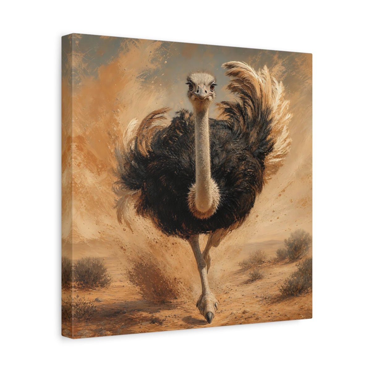 Animals Ostrich Brown And Beige Canvas Print Wall Art – Living Room Decor, Above Sofa - YesArtYes