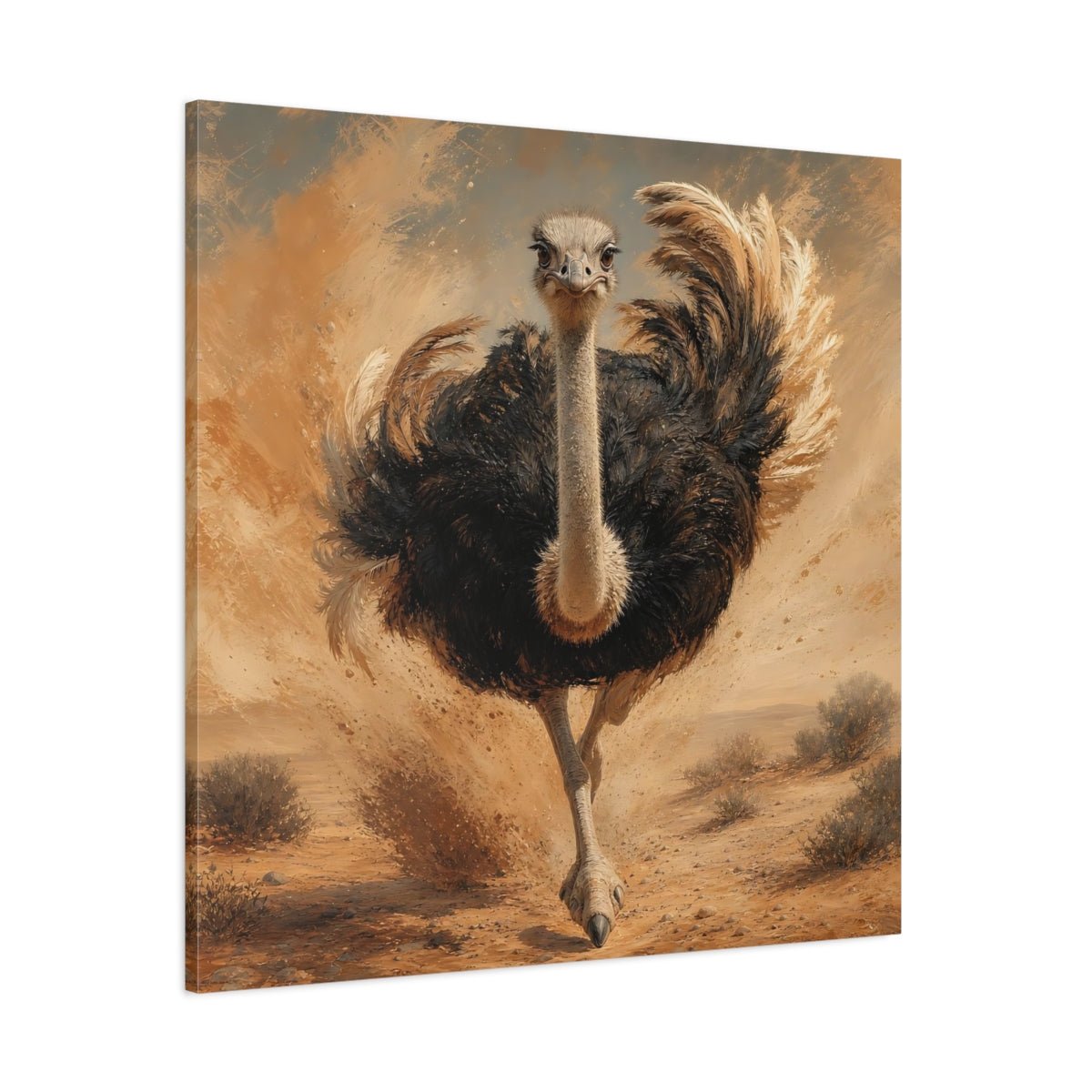 Animals Ostrich Brown And Beige Canvas Print Wall Art – Living Room Decor, Above Sofa - YesArtYes