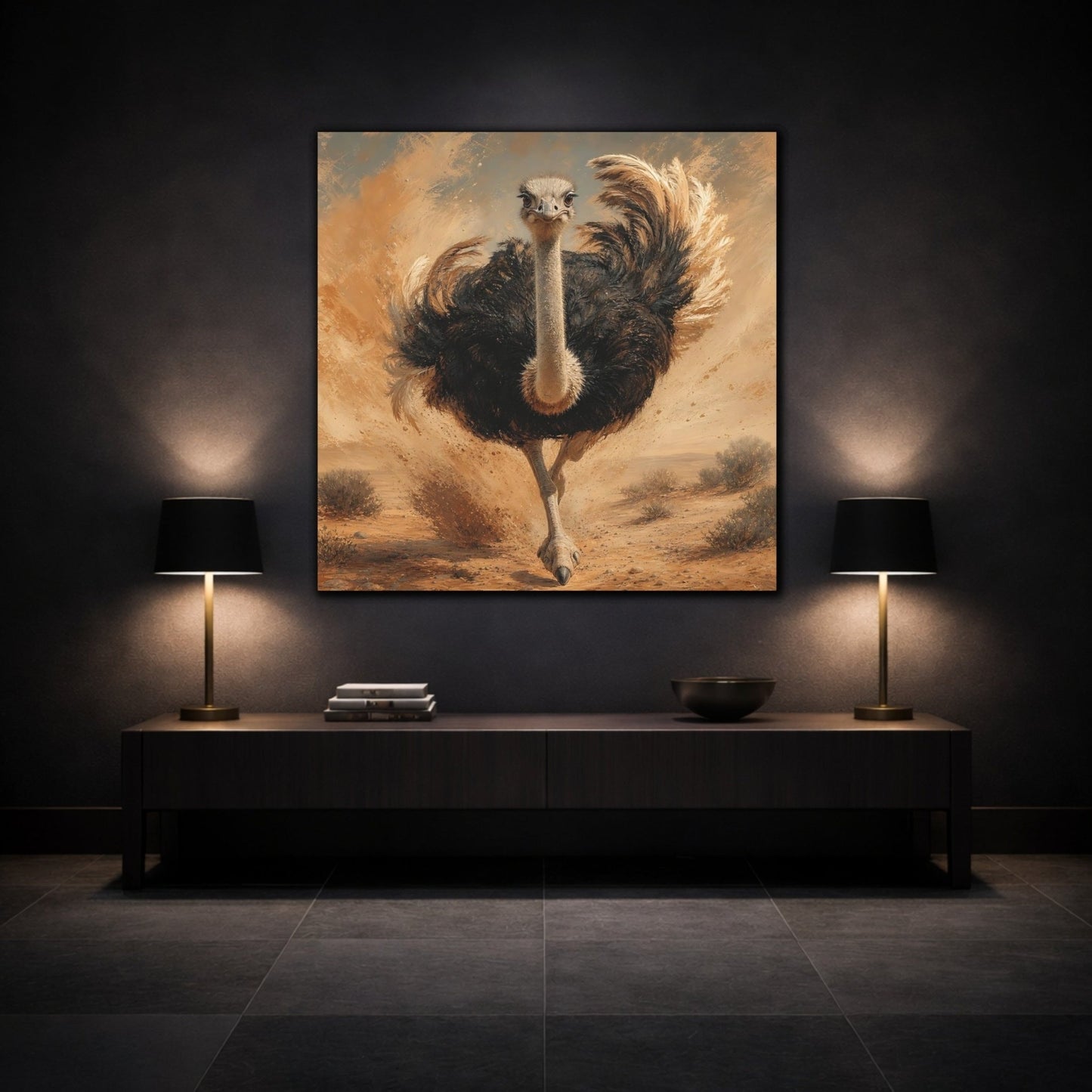 Animals Ostrich Brown And Beige Canvas Print Wall Art – Living Room Decor, Above Sofa - YesArtYes