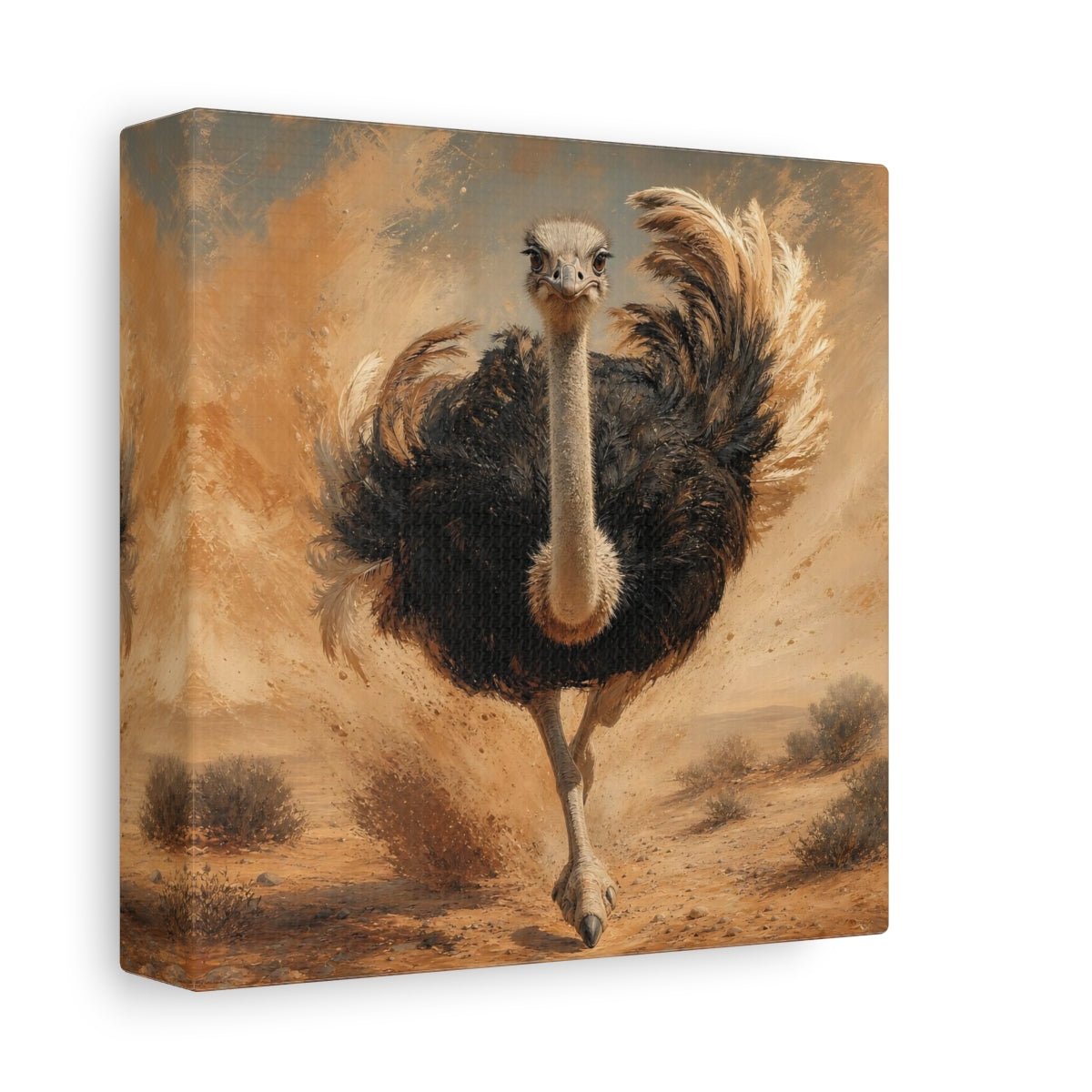Animals Ostrich Brown And Beige Canvas Print Wall Art – Living Room Decor, Above Sofa - YesArtYes
