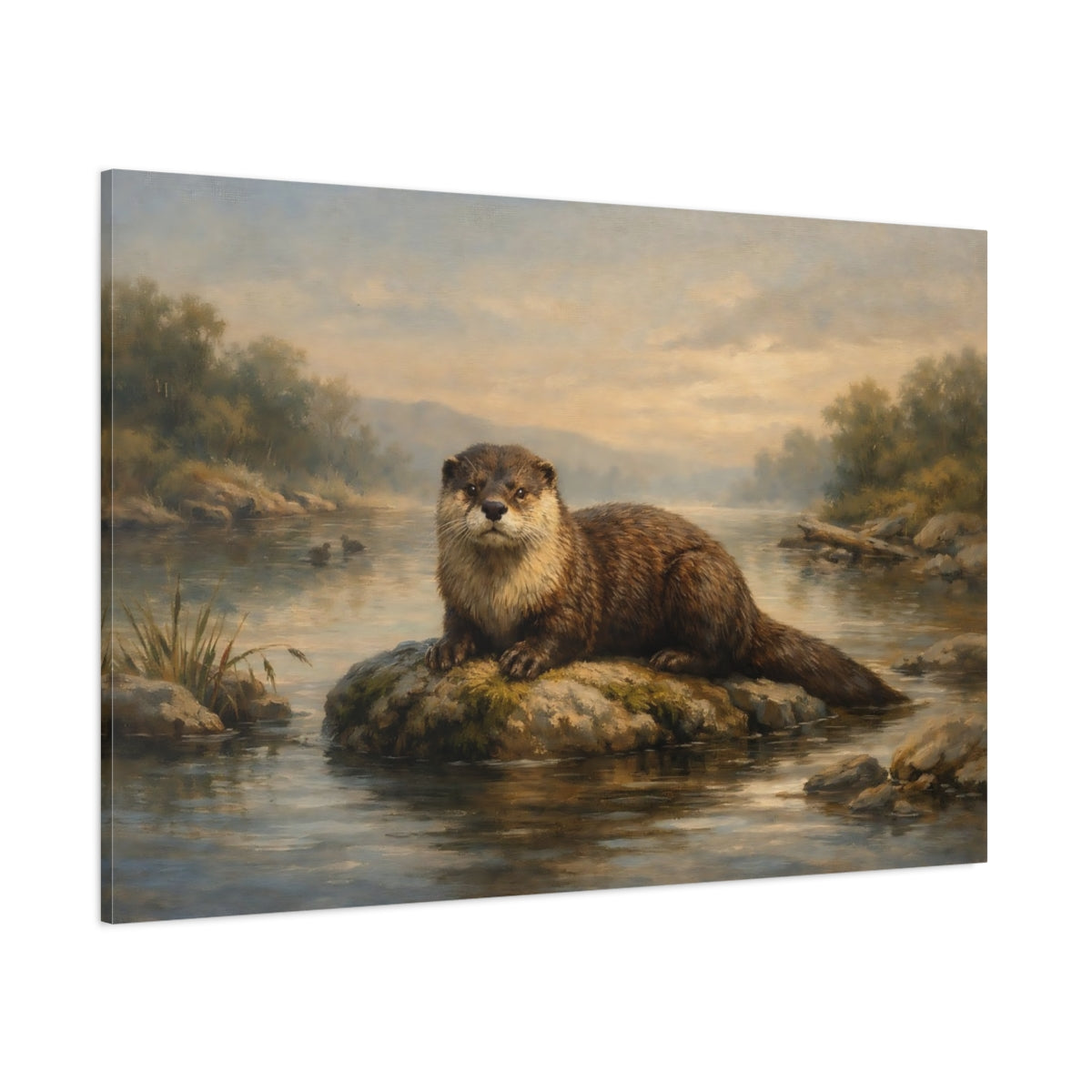 Main Mockup. Animals Otter Brown And Green shown as stretched canvas wall art