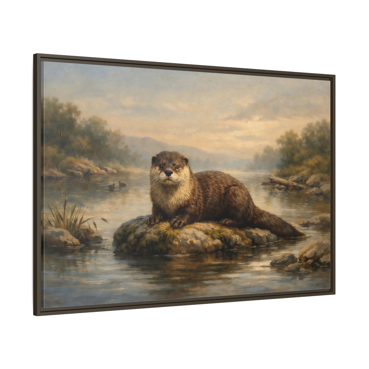 Main Mockup. Animals Otter Brown And Green shown as stretched canvas wall art
