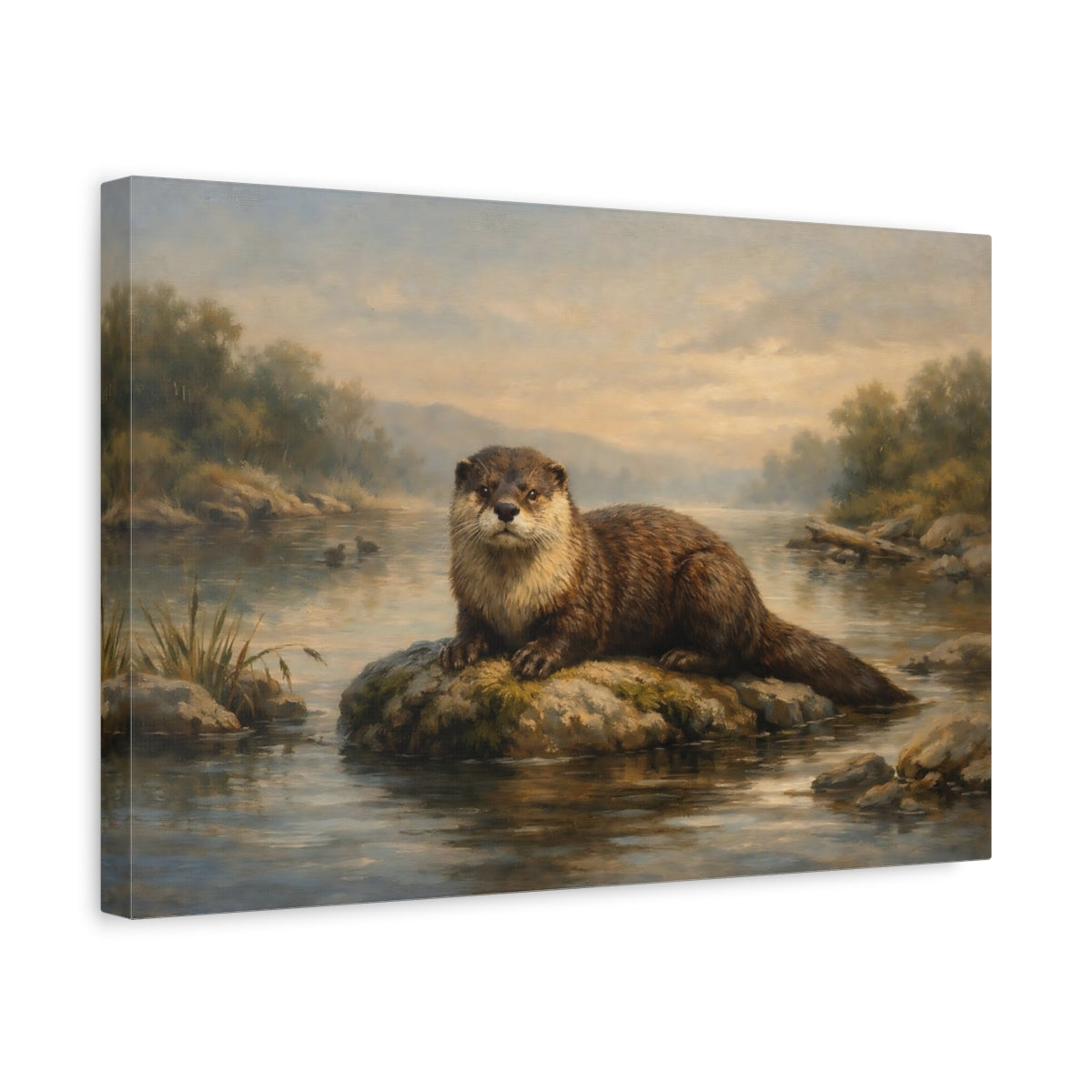 Side Mockup 4. Animals Otter Brown And Green shown as stretched canvas wall art