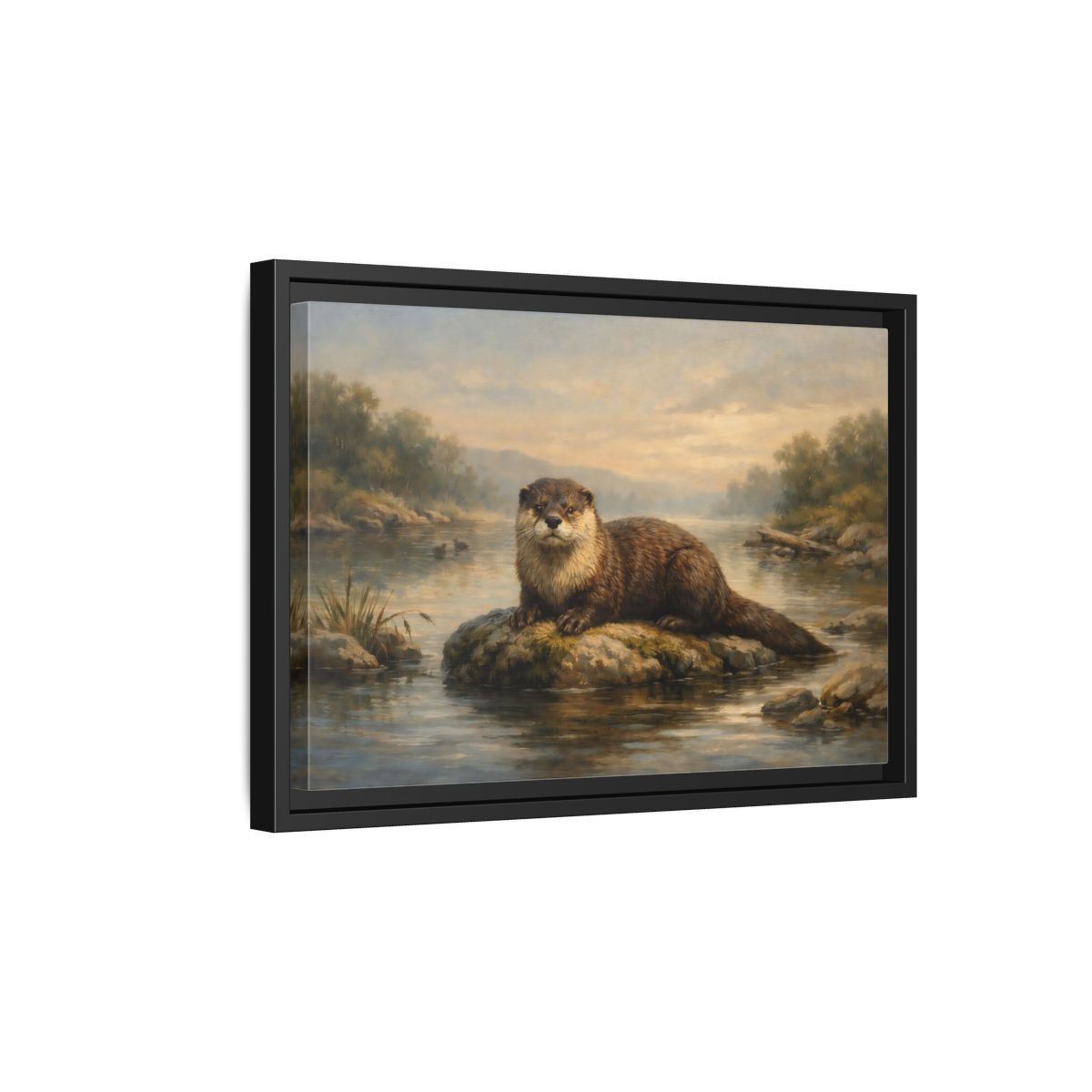 Side Mockup 6. Animals Otter Brown And Green shown as stretched canvas wall art