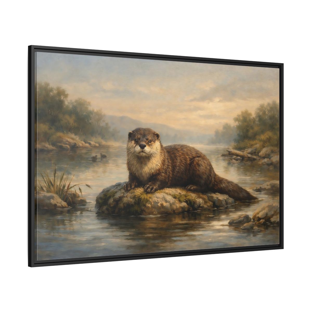 Side Mockup 12. Animals Otter Brown And Green shown as stretched canvas wall art