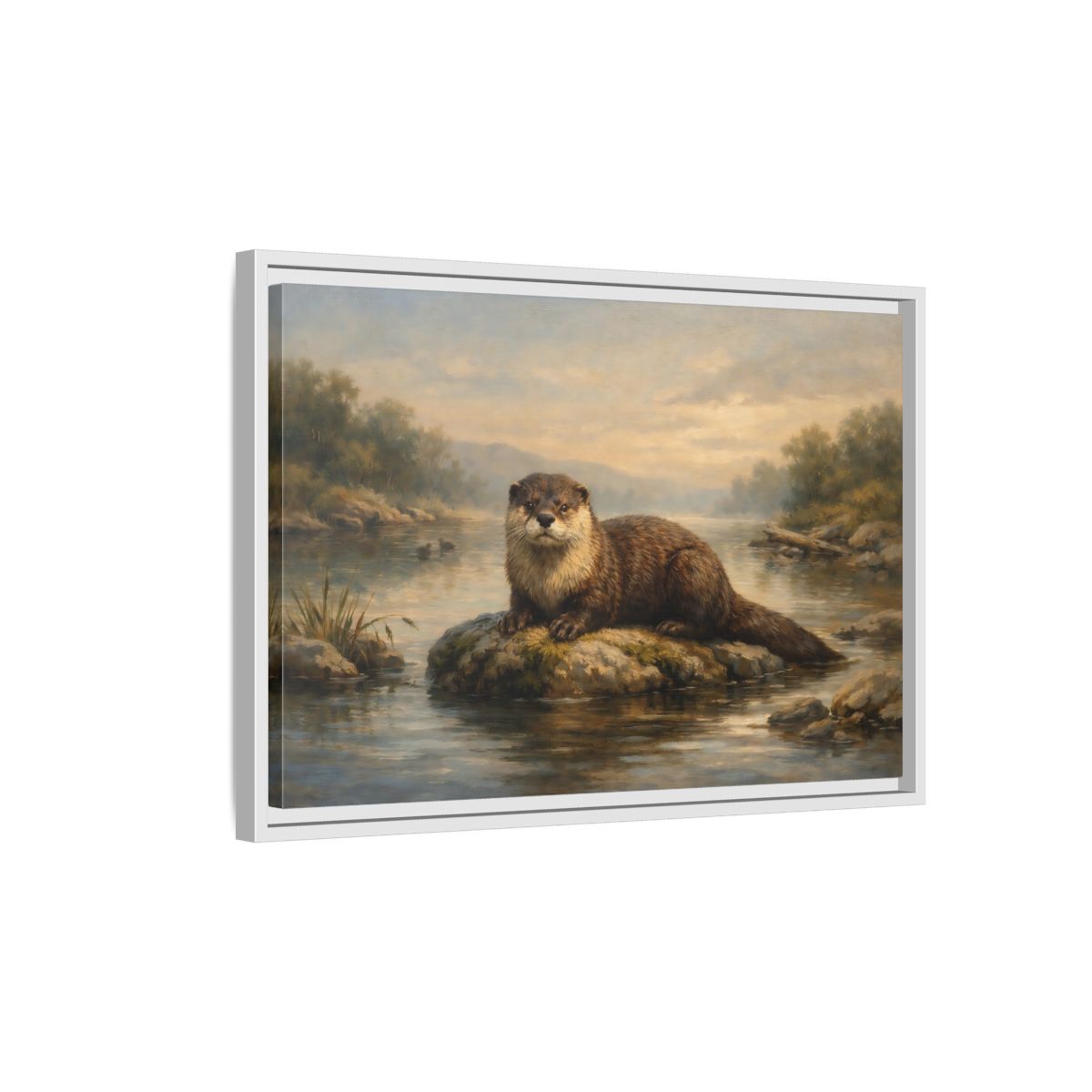 Side Mockup 1. Animals Otter Brown And Green shown as stretched canvas wall art