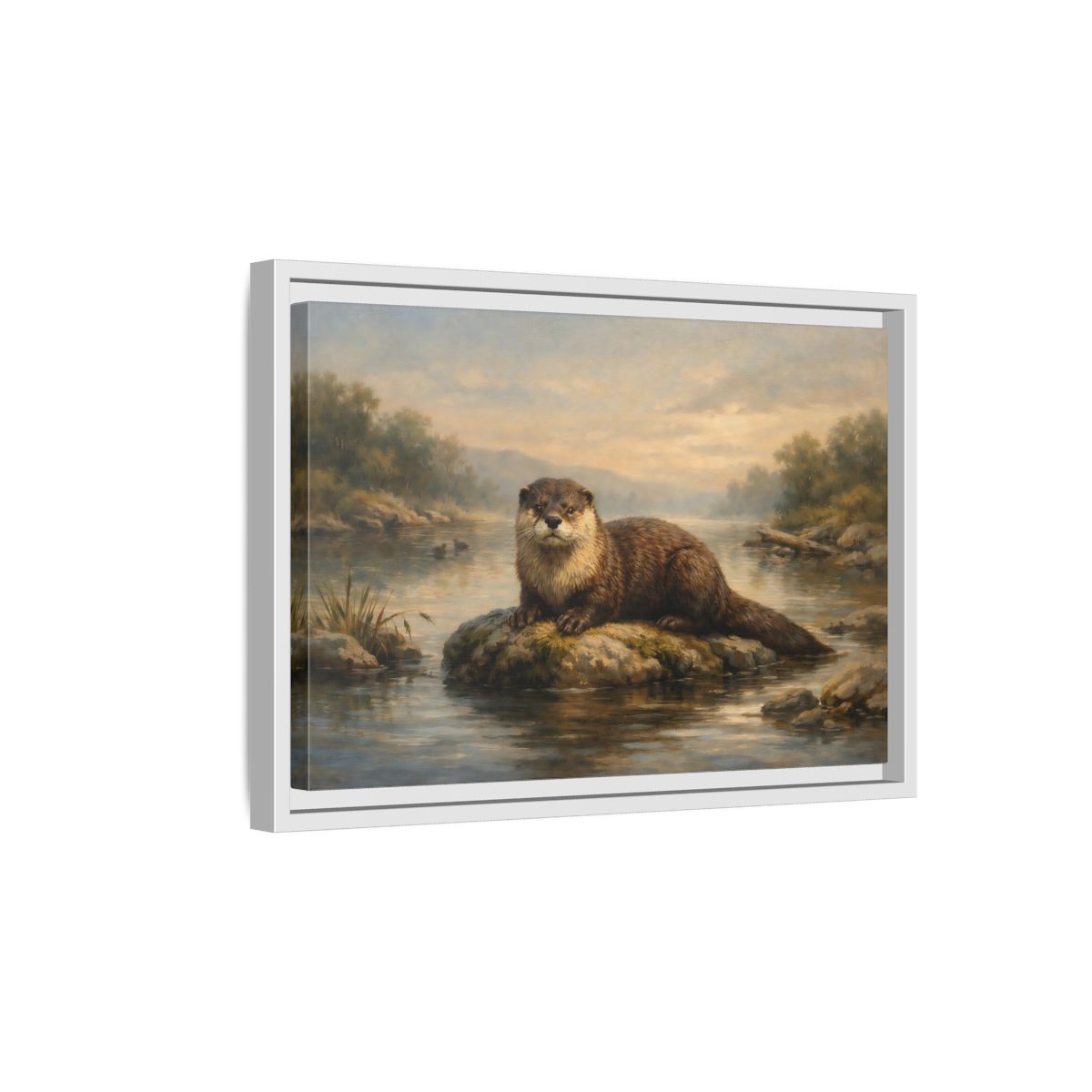 Side Mockup 4. Animals Otter Brown And Green shown as stretched canvas wall art