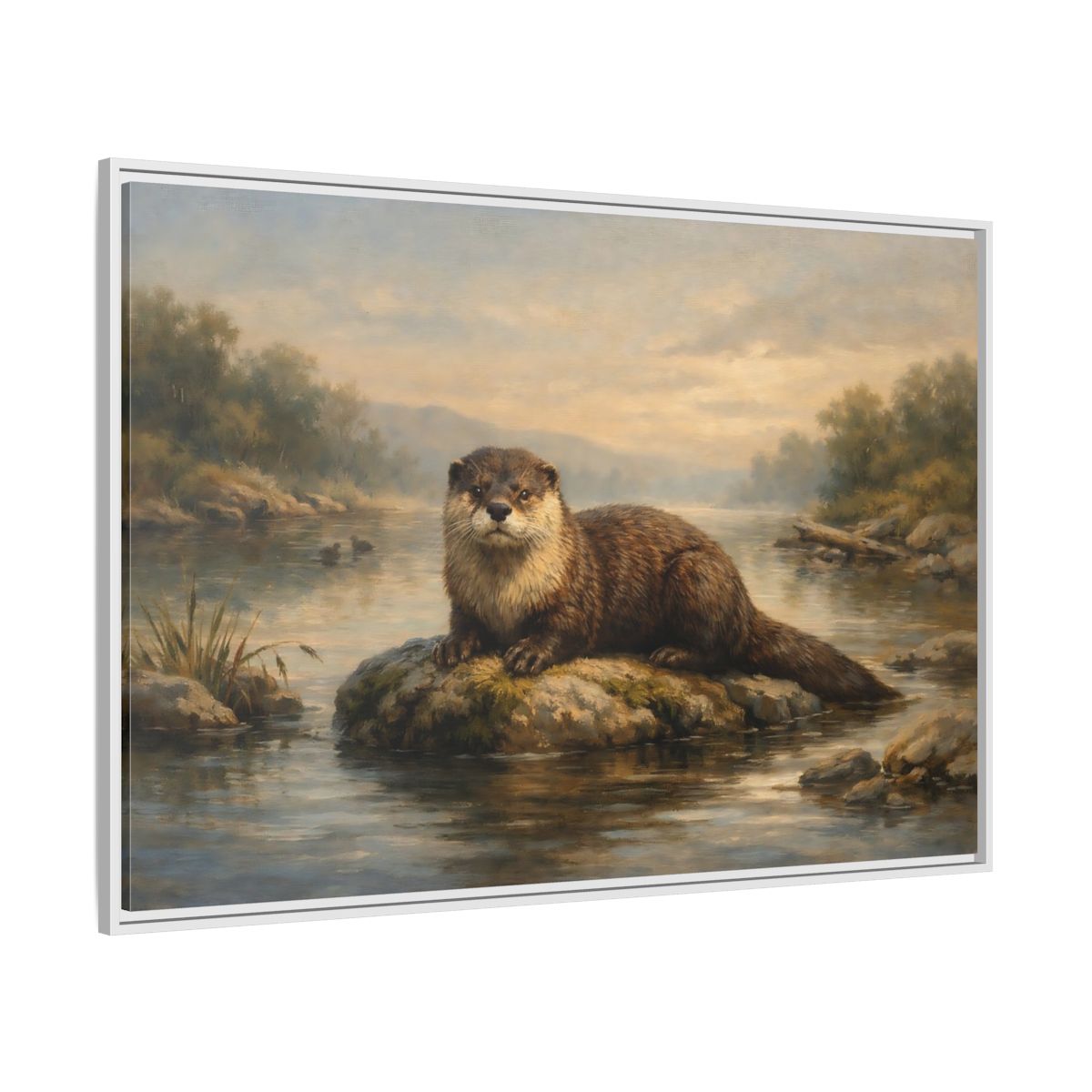 Side Mockup 7. Animals Otter Brown And Green shown as stretched canvas wall art