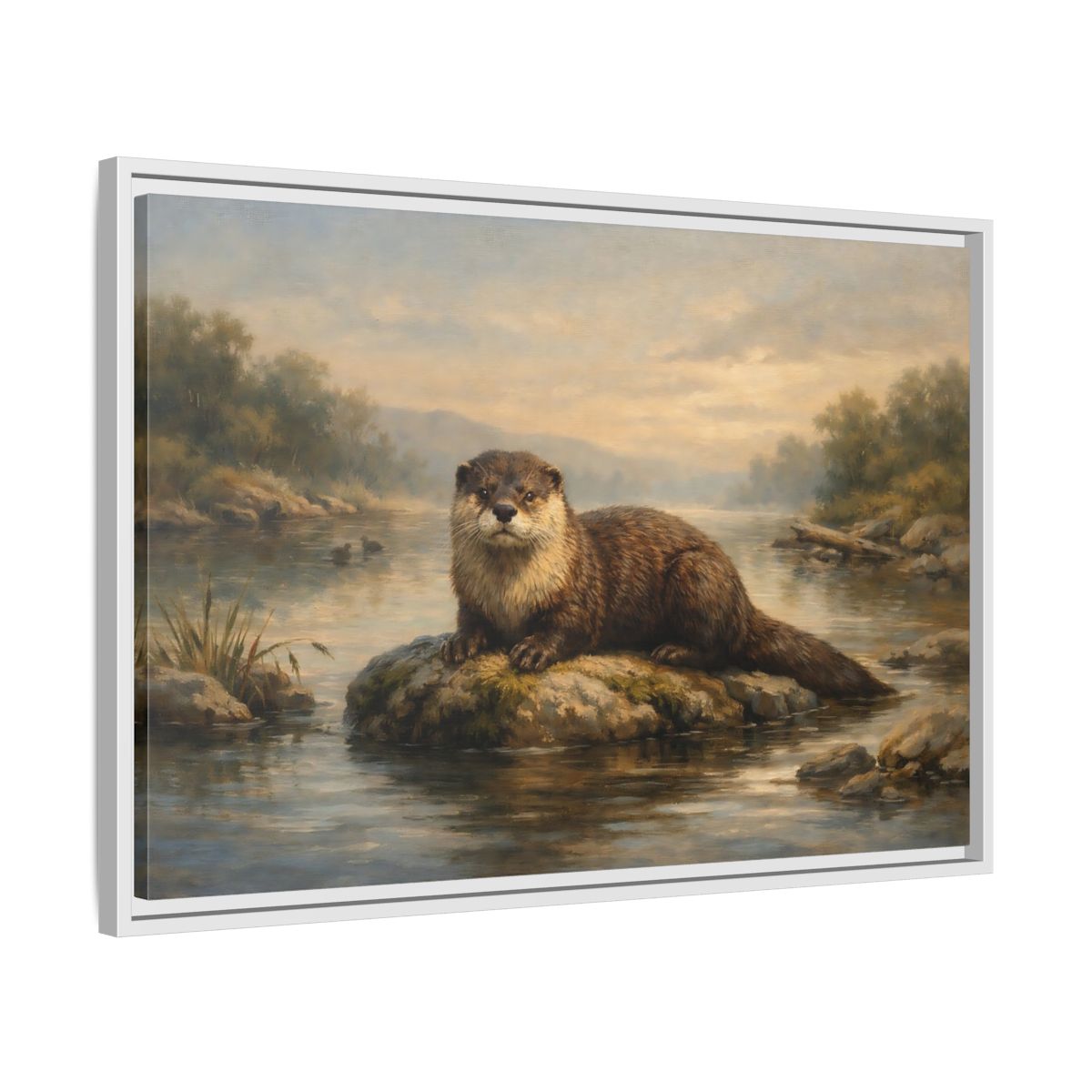 Side Mockup 10. Animals Otter Brown And Green shown as stretched canvas wall art