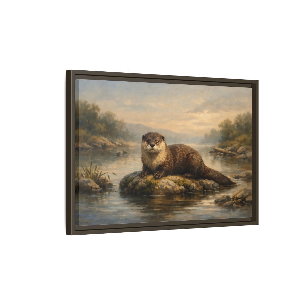 Side Mockup 2. Animals Otter Brown And Green shown as stretched canvas wall art