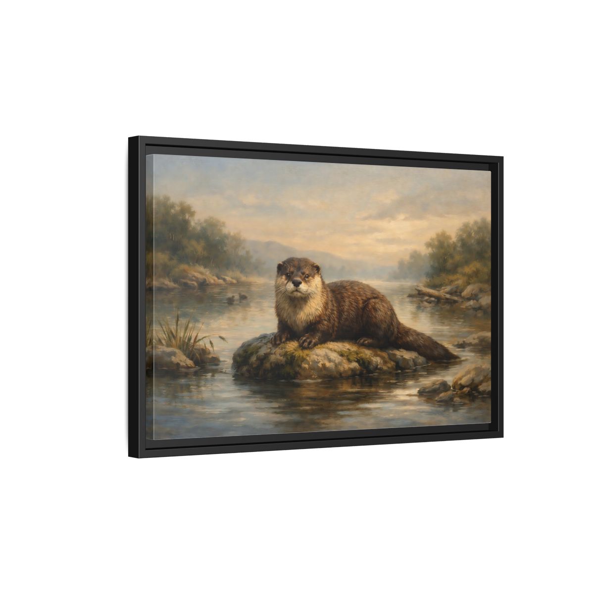 Side Mockup 3. Animals Otter Brown And Green shown as stretched canvas wall art