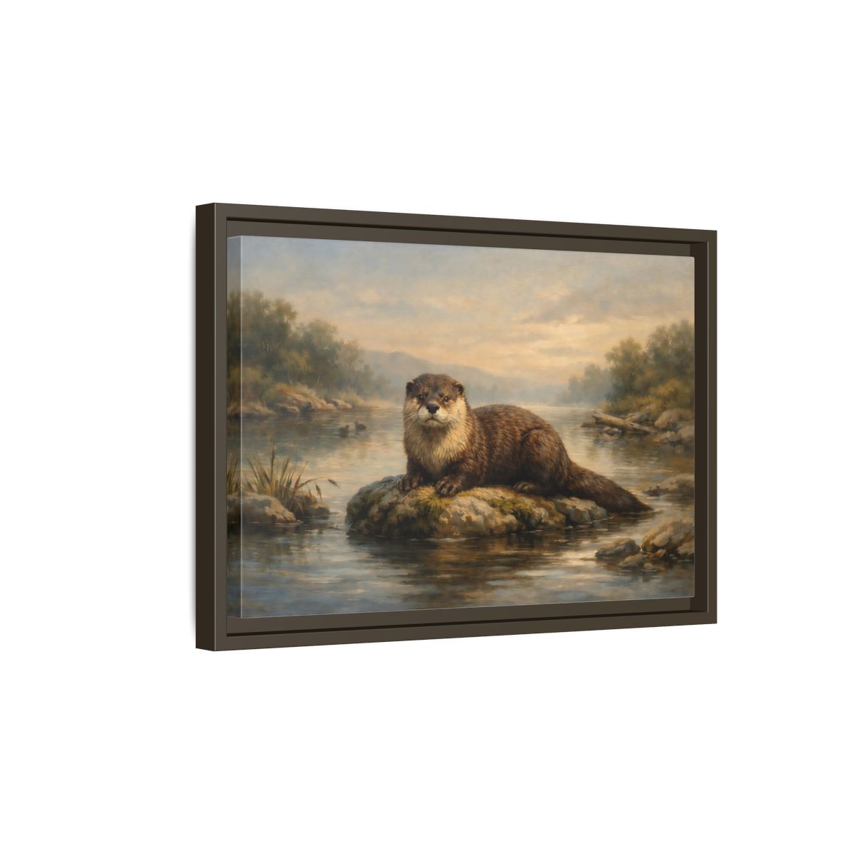 Side Mockup 5. Animals Otter Brown And Green shown as stretched canvas wall art