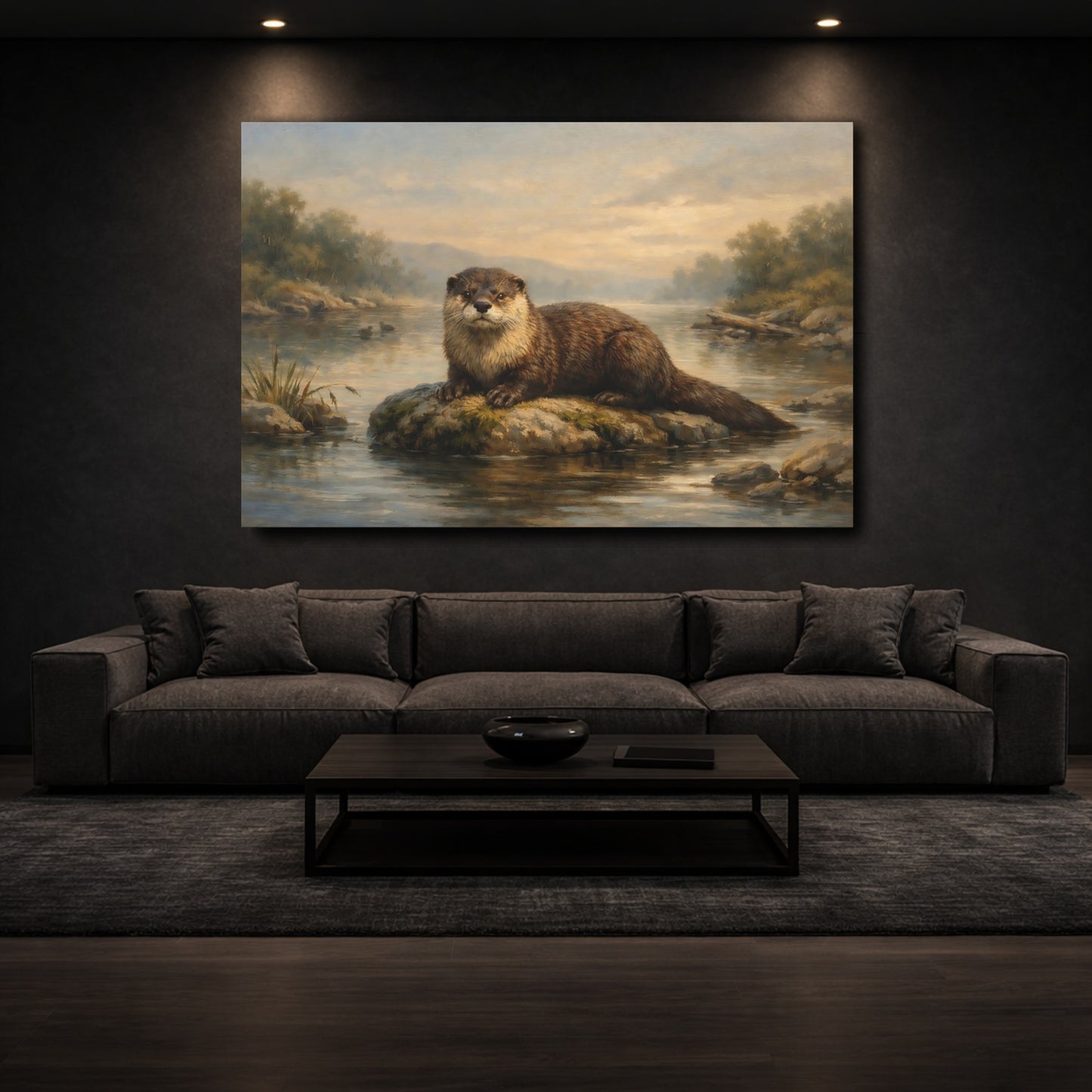 Mockup 2. Animals Otter Brown And Green shown as stretched canvas wall art