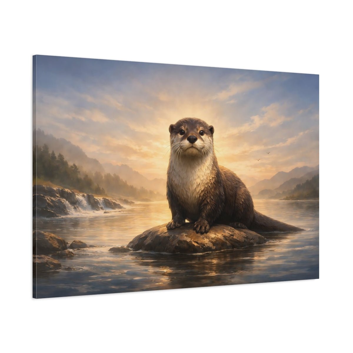 Animals Otter River Sunset - Canvas Wall Art Print - YesArtYes