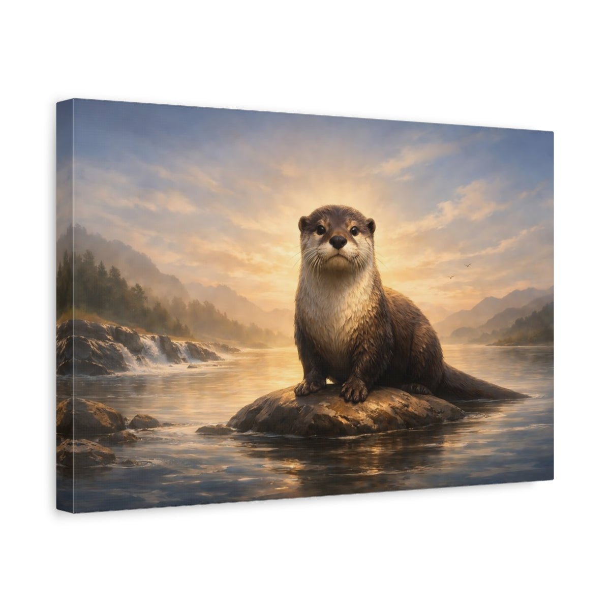 Animals Otter River Sunset - Canvas Wall Art Print - YesArtYes
