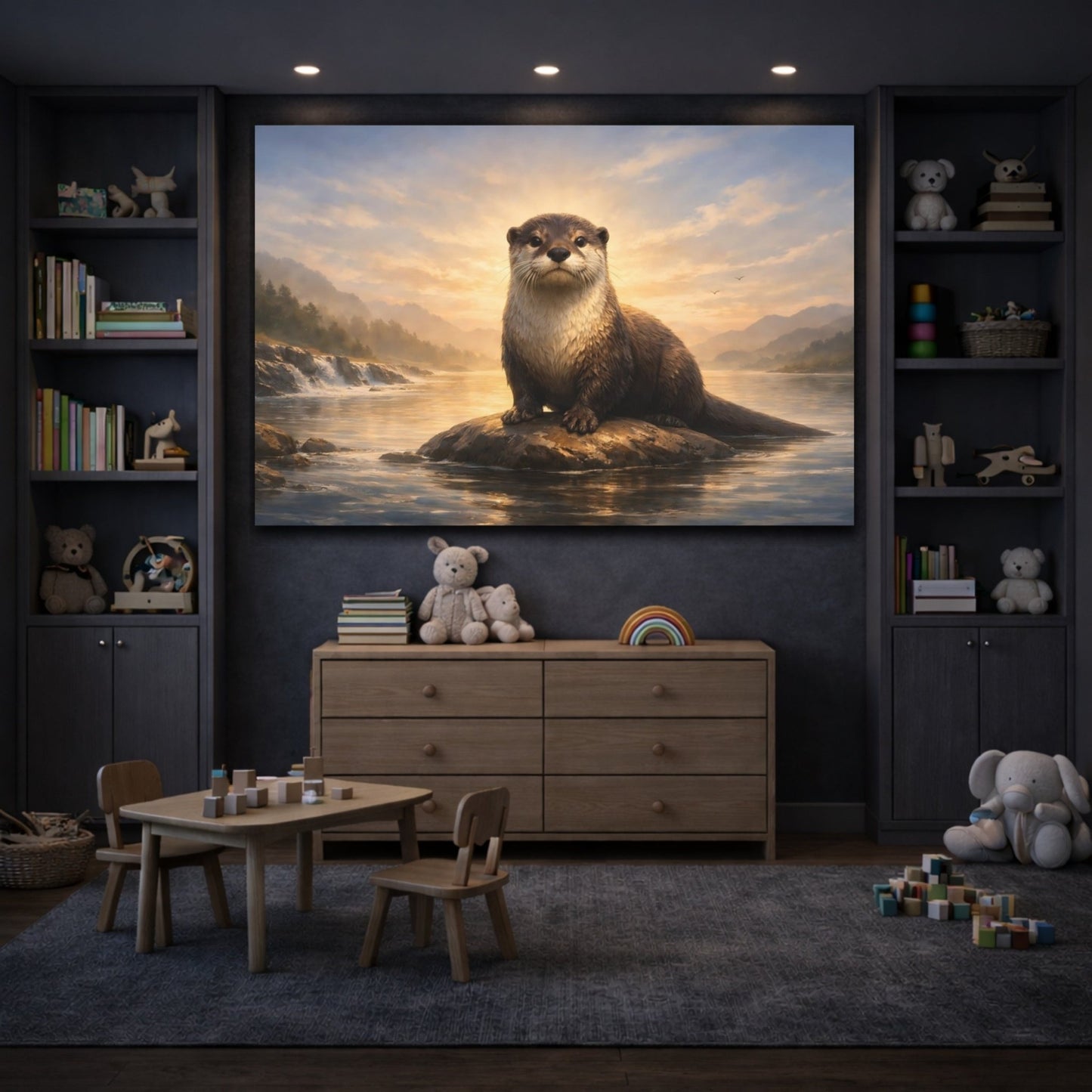 Animals Otter River Sunset - Canvas Wall Art Print - YesArtYes