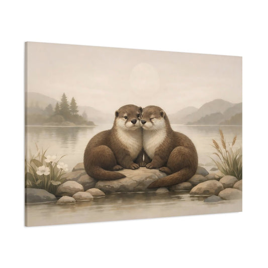 Animals Otters Brown Lake - Canvas Wall Art Print - YesArtYes