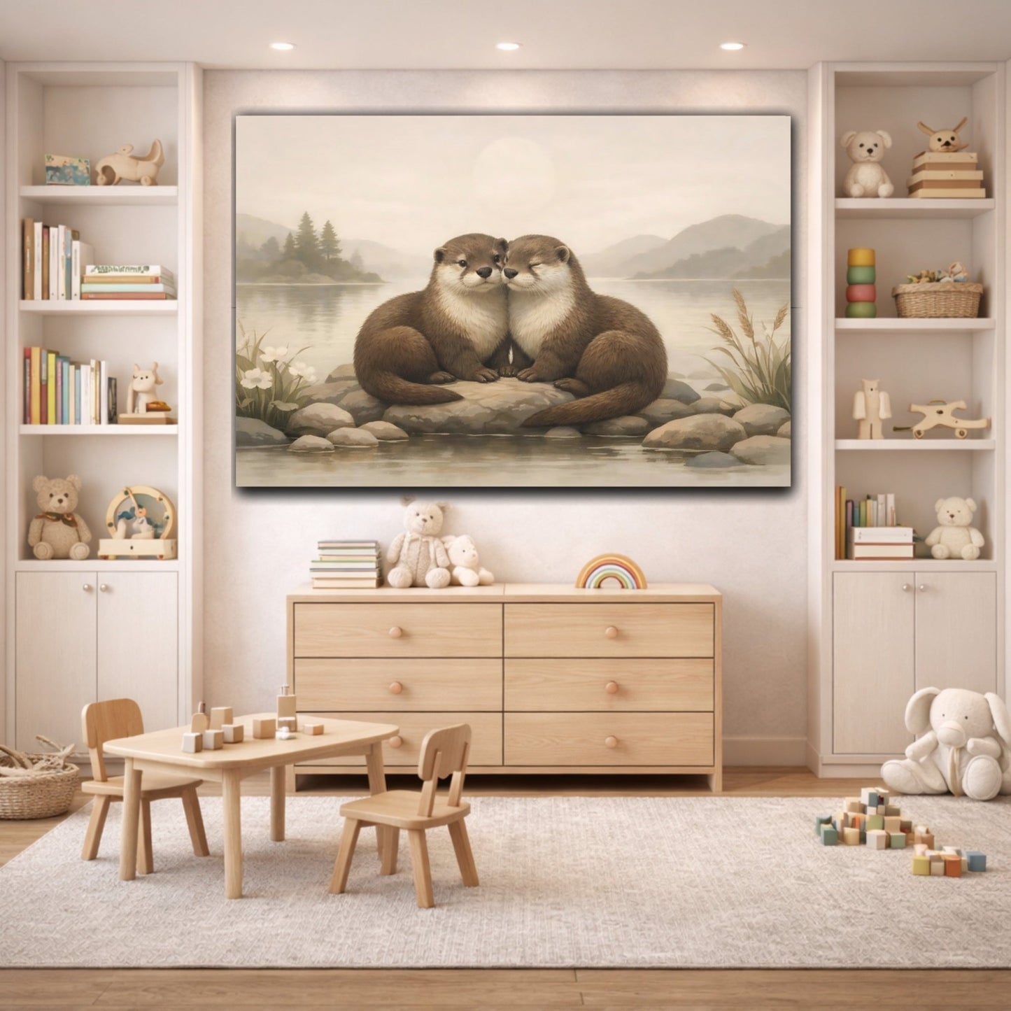 Animals Otters Brown Lake - Canvas Wall Art Print - YesArtYes