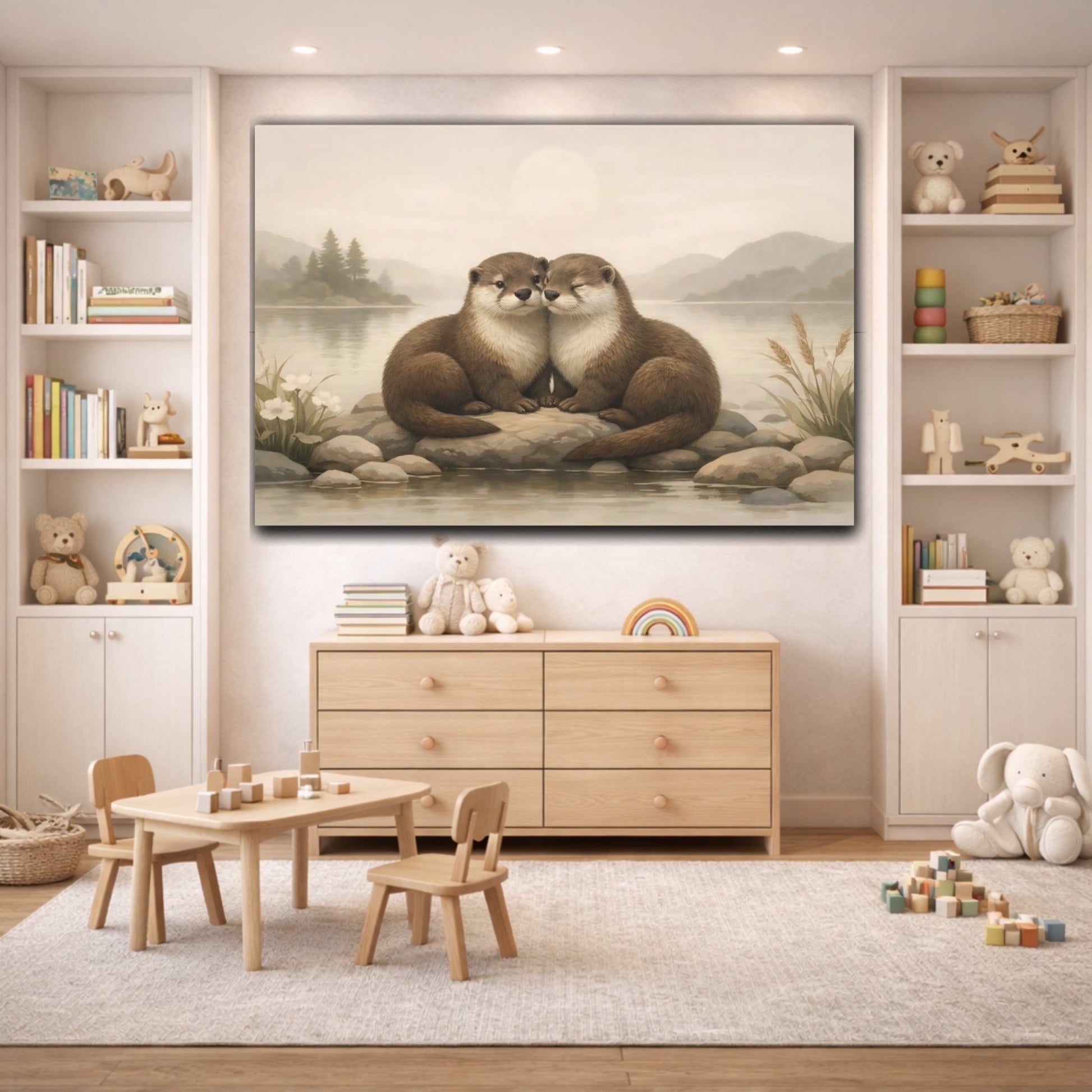 Animals Otters Brown Lake - Canvas Wall Art Print - YesArtYes