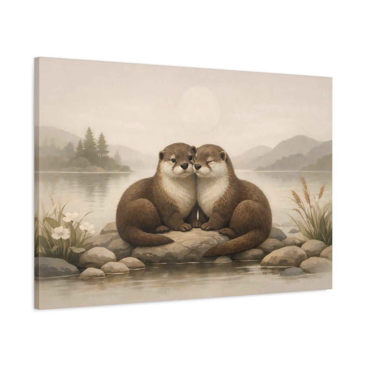 Animals Otters Brown Lake - Canvas Wall Art Print - YesArtYes