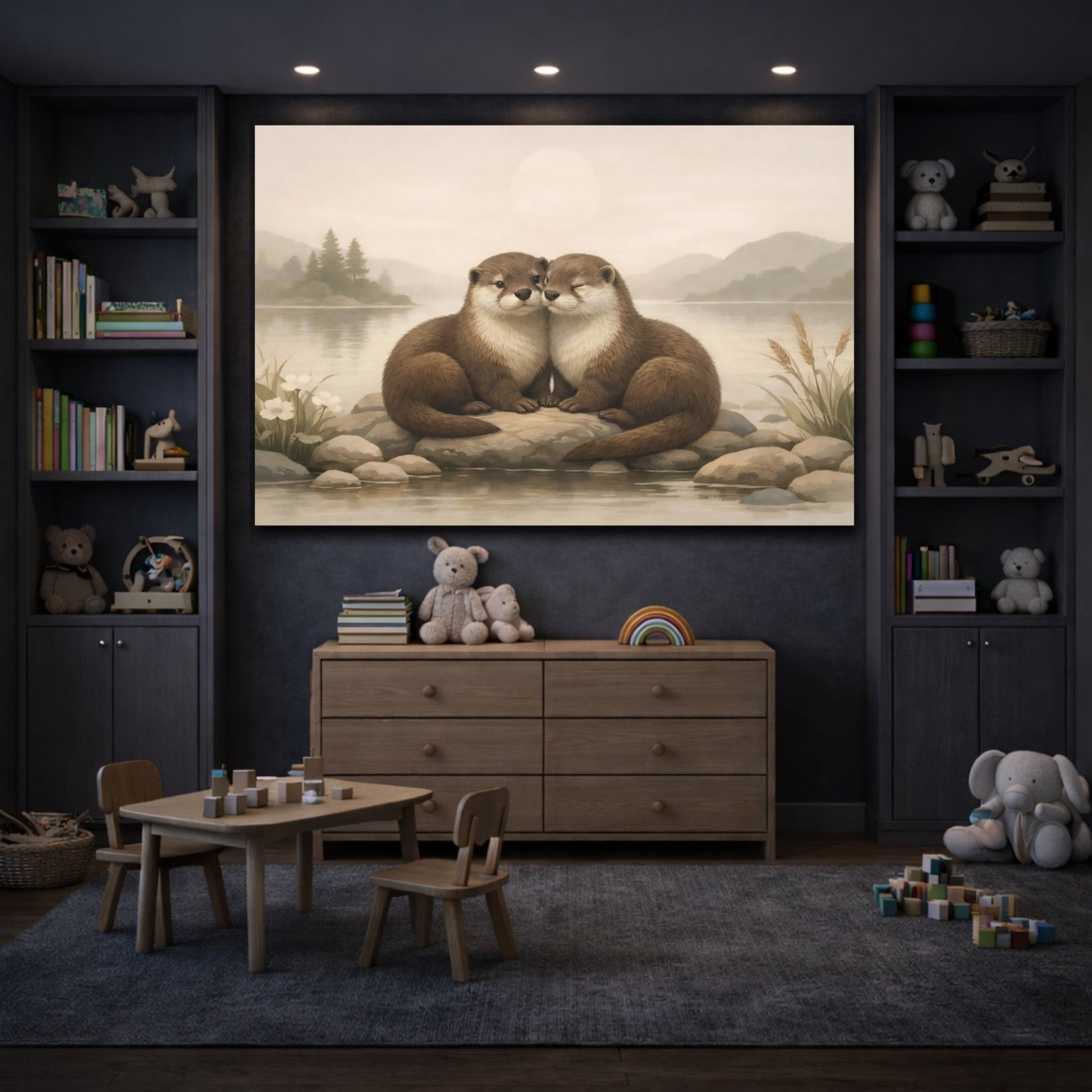 Animals Otters Brown Lake - Canvas Wall Art Print - YesArtYes