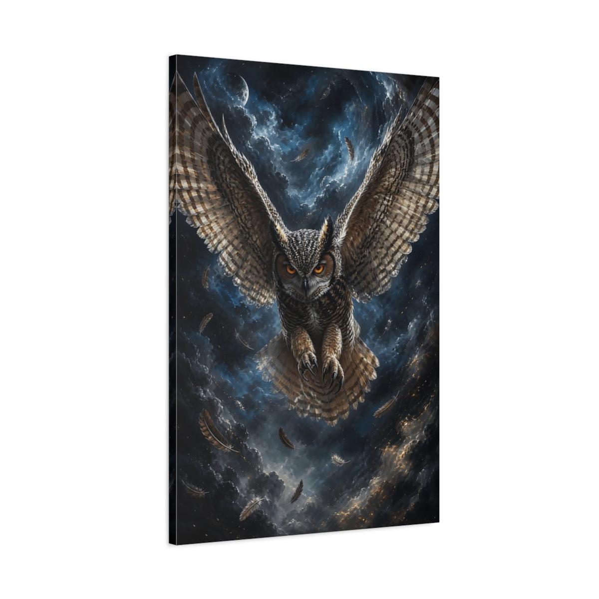 Main Mockup. Animals Owl Brown And Blue Owl shown as stretched canvas wall art