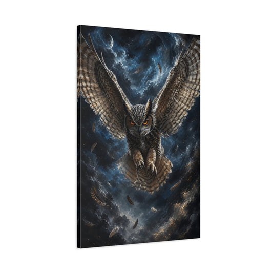 Main Mockup. Animals Owl Brown And Blue Owl shown as stretched canvas wall art
