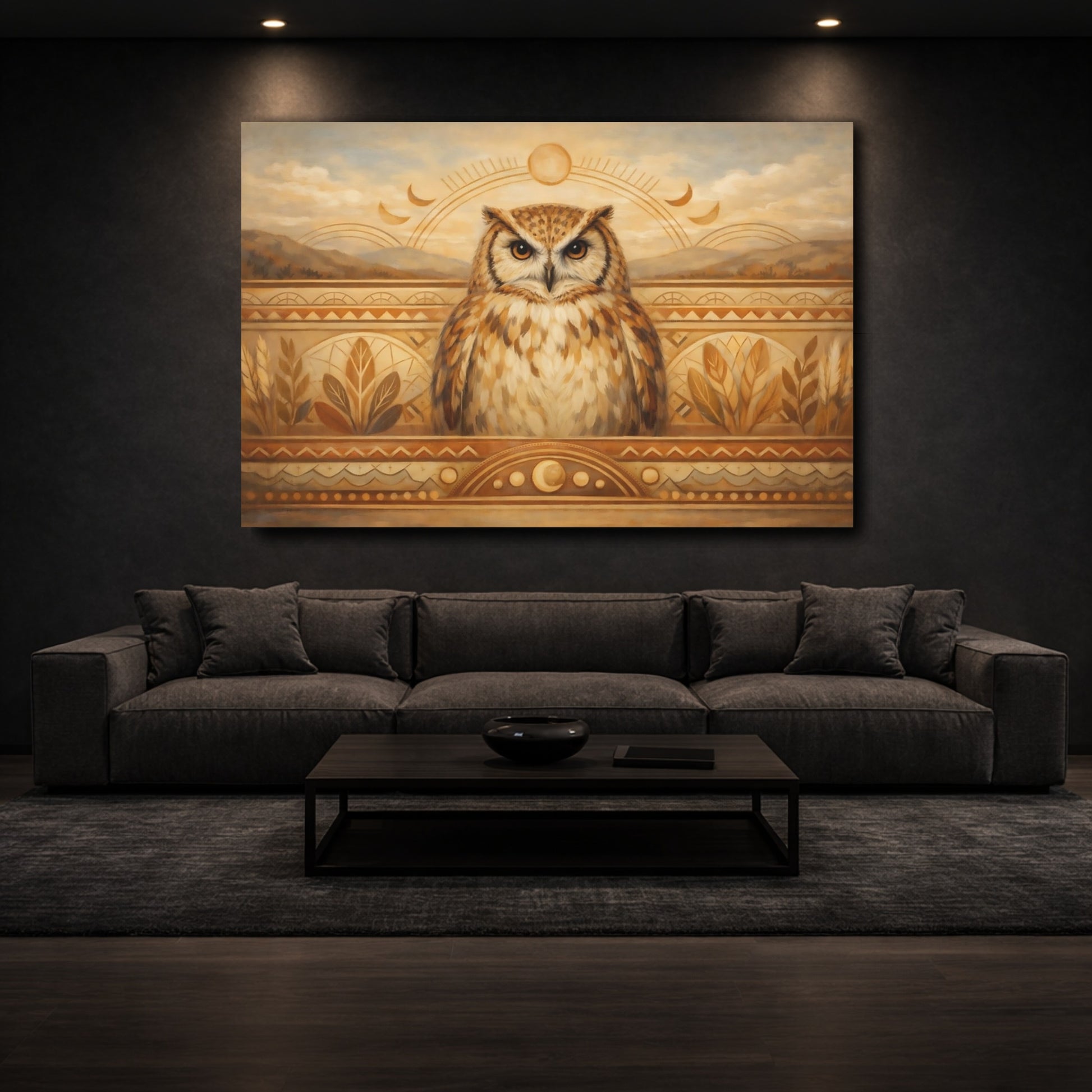 Mockup 2. Animals Owl Brown Owl shown as stretched canvas wall art