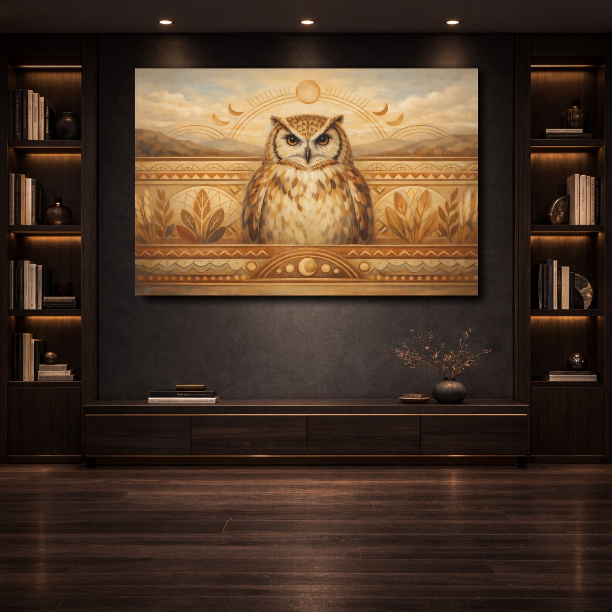 Mockup 3. Animals Owl Brown Owl shown as stretched canvas wall art