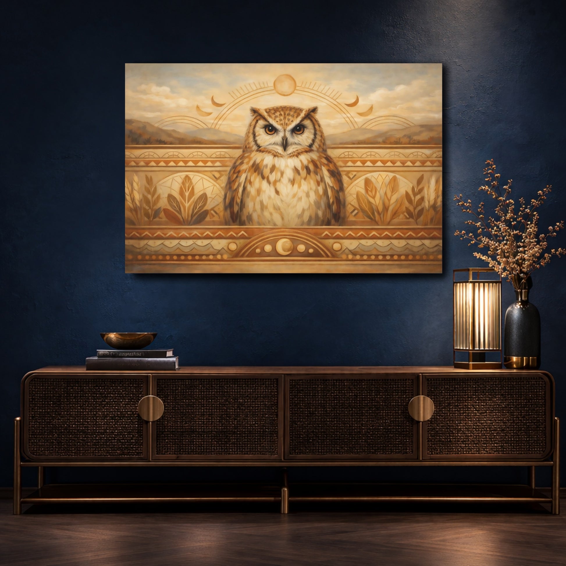 Mockup 4. Animals Owl Brown Owl shown as stretched canvas wall art