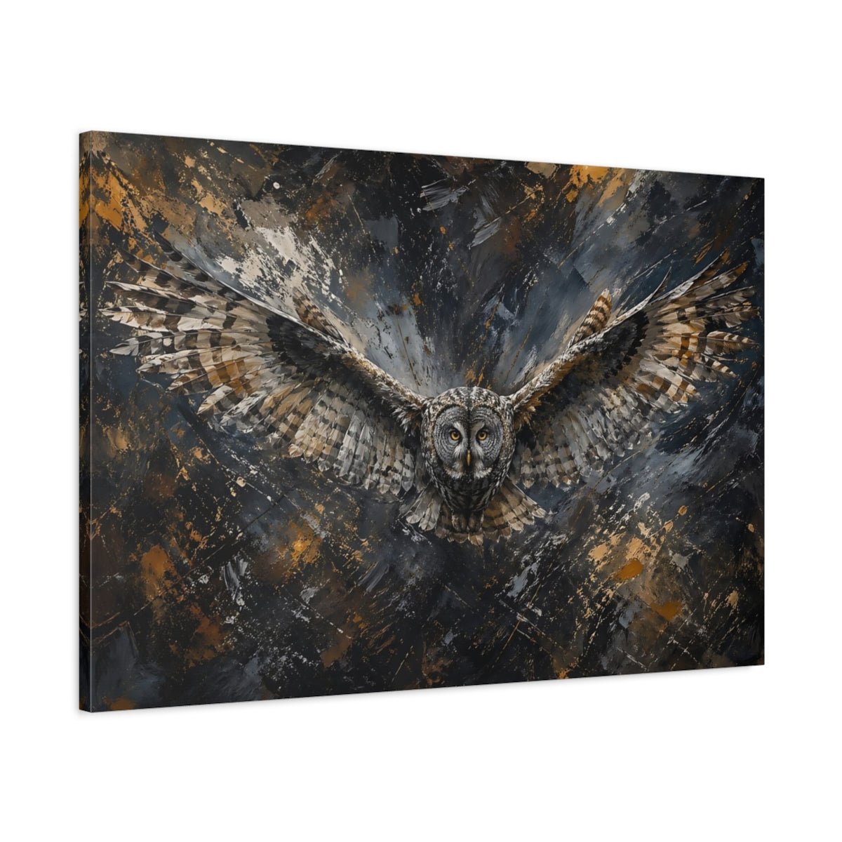 Animals Owl Dark Grey And Gold Canvas Print – Living Room, Above Couch - YesArtYes