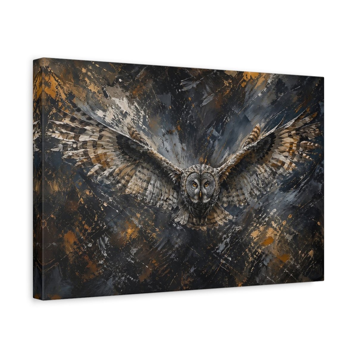 Animals Owl Dark Grey And Gold Canvas Print – Living Room, Above Couch - YesArtYes
