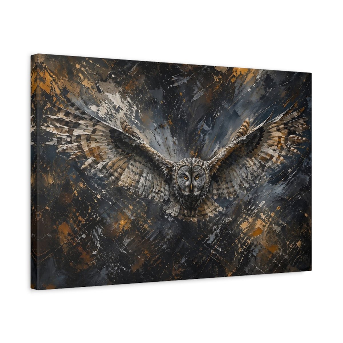Animals Owl Dark Grey And Gold Canvas Print – Living Room, Above Couch - YesArtYes