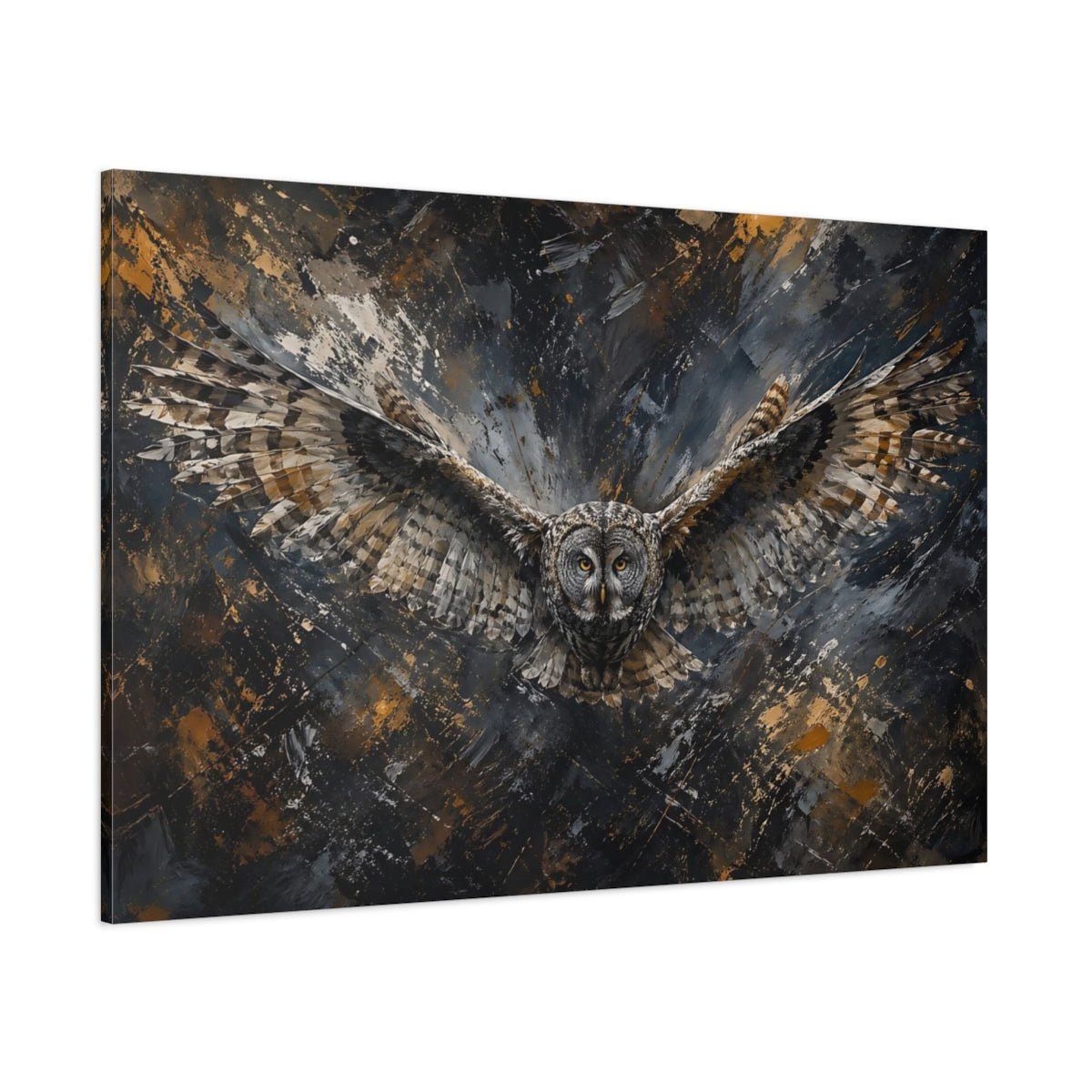 Animals Owl Dark Grey And Gold Canvas Print – Living Room, Above Couch - YesArtYes