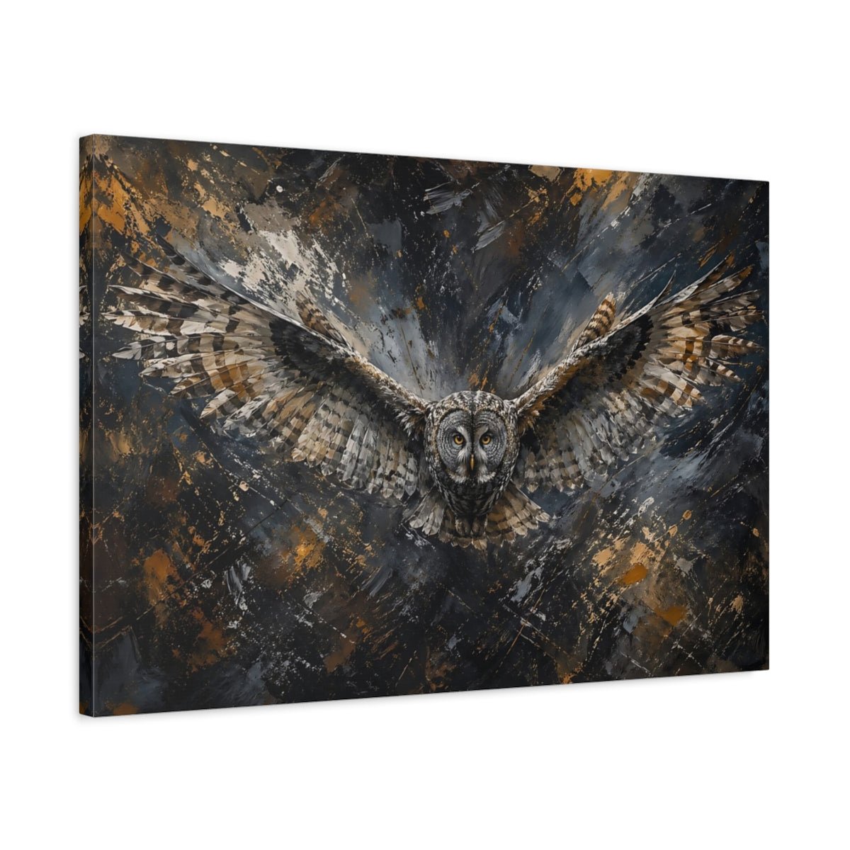Animals Owl Dark Grey And Gold Canvas Print – Living Room, Above Couch - YesArtYes