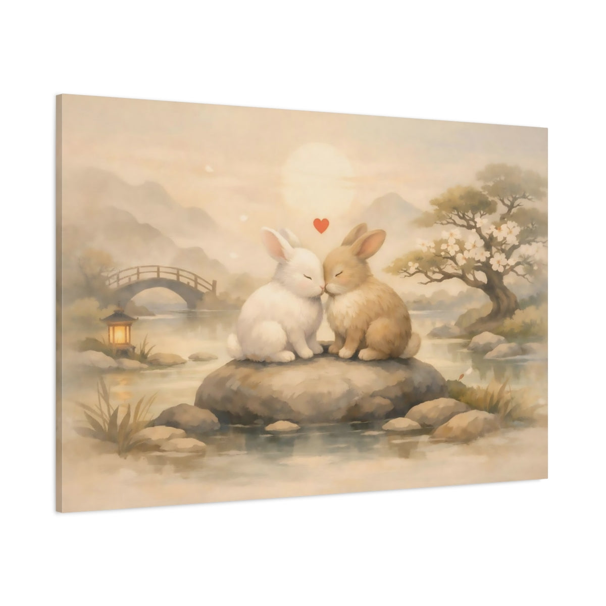 Animals Pair Of Rabbits Pastel Rabbits shown as stretched canvas wall art