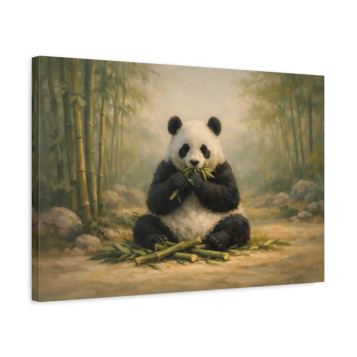 Side Mockup 3. Animals Panda Panda Bamboo Art shown as stretched canvas wall art
