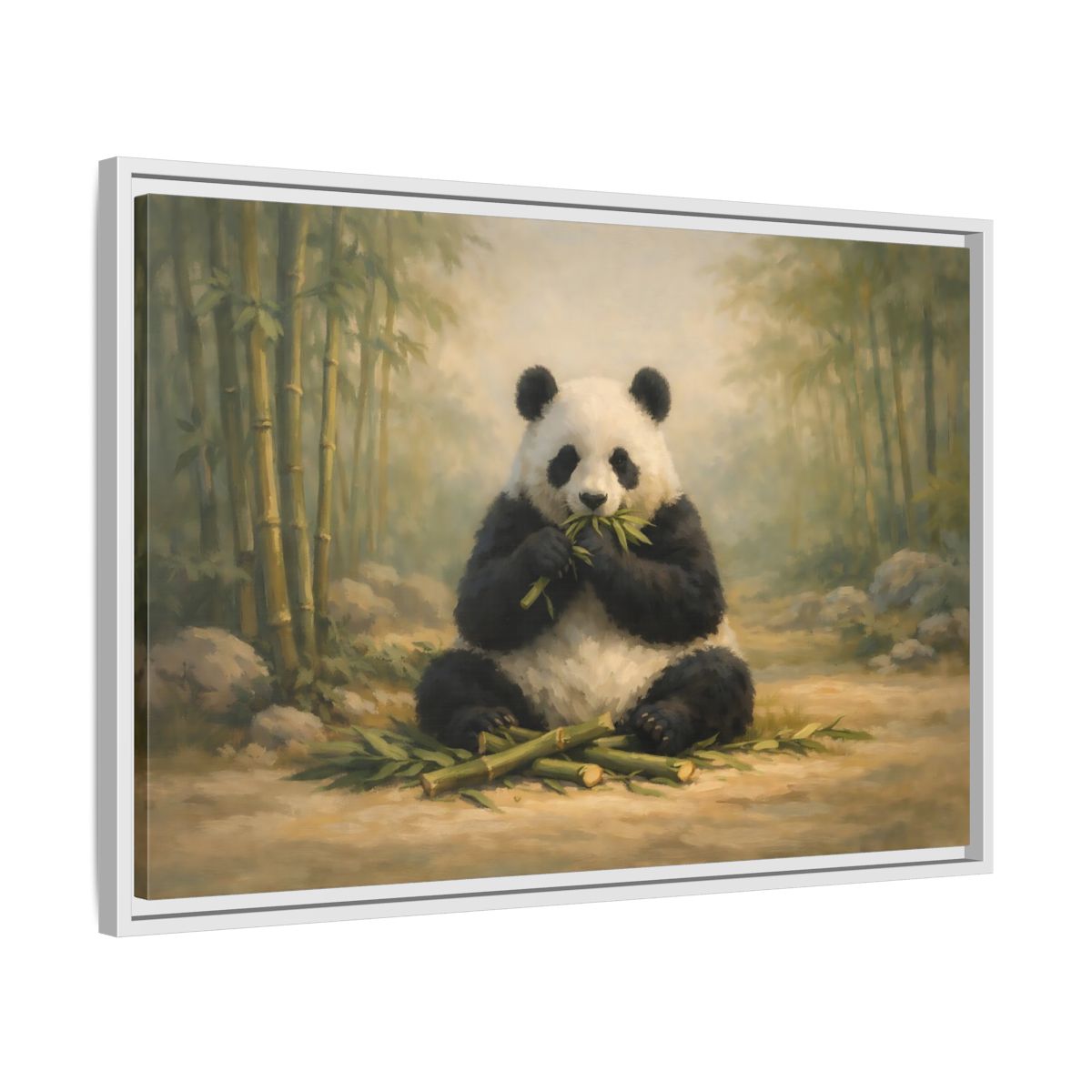 Side Mockup 10. Animals Panda Panda In Bamboo shown as stretched canvas wall art
