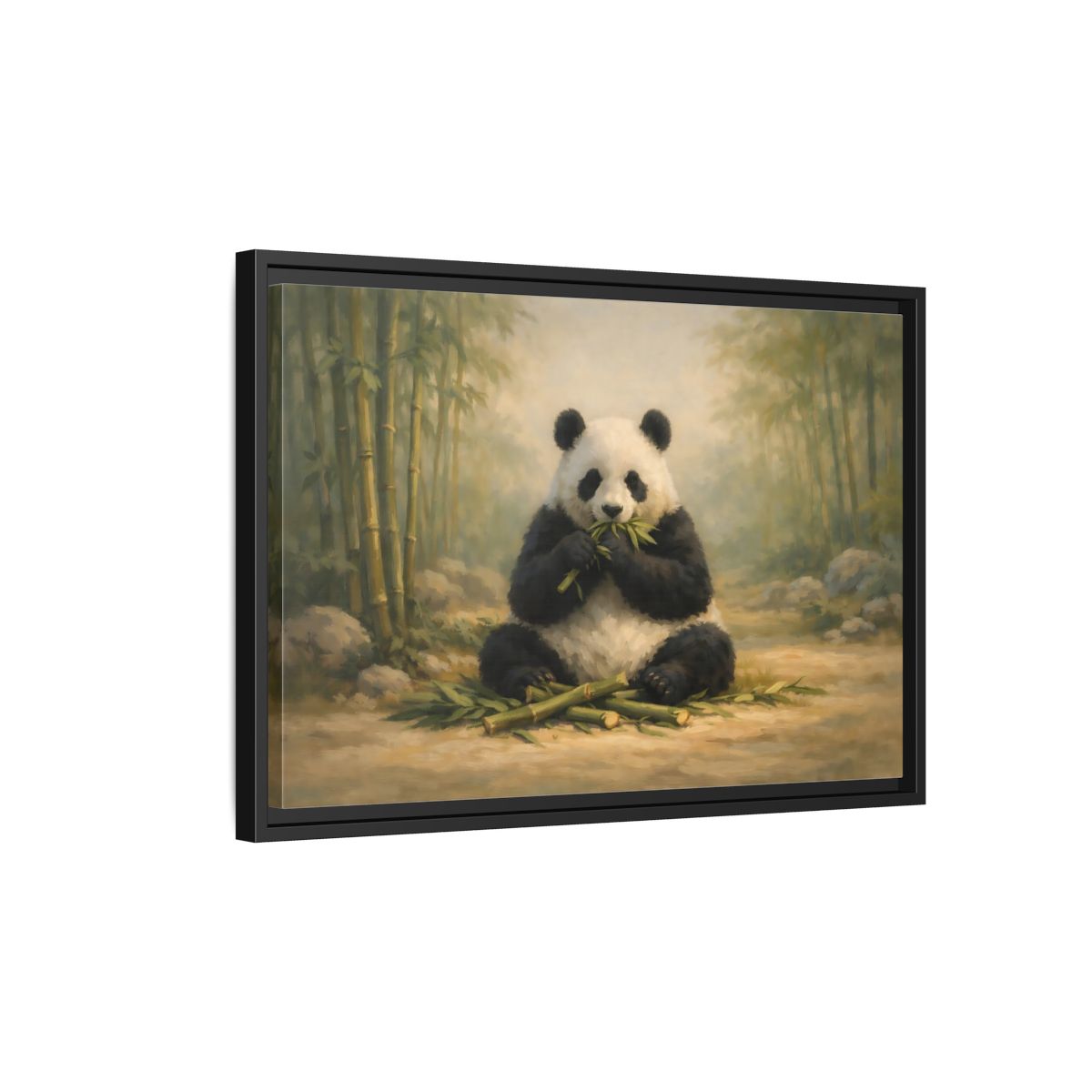 Side Mockup 3. Animals Panda Panda In Bamboo shown as stretched canvas wall art