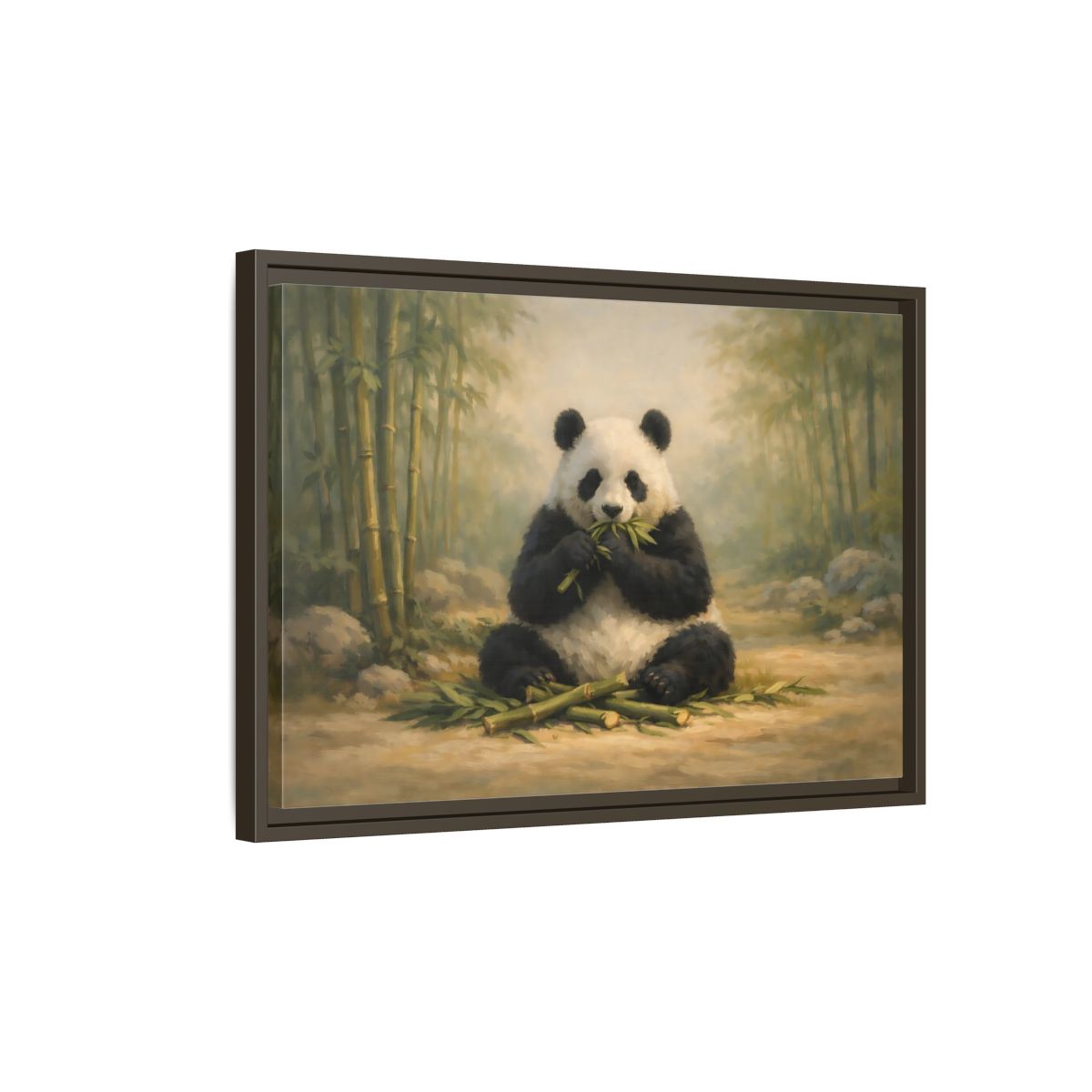 Side Mockup 2. Animals Panda Panda In Bamboo shown as stretched canvas wall art