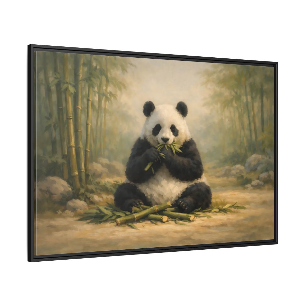 Side Mockup 12. Animals Panda Panda In Bamboo shown as stretched canvas wall art