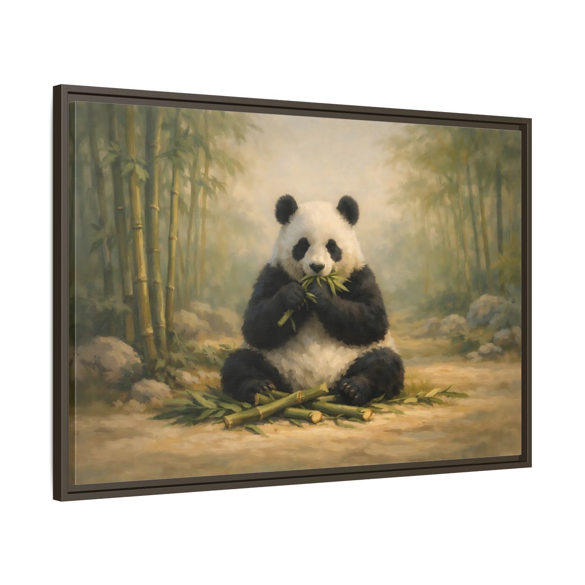 Side Mockup 9. Animals Panda Panda In Bamboo shown as stretched canvas wall art