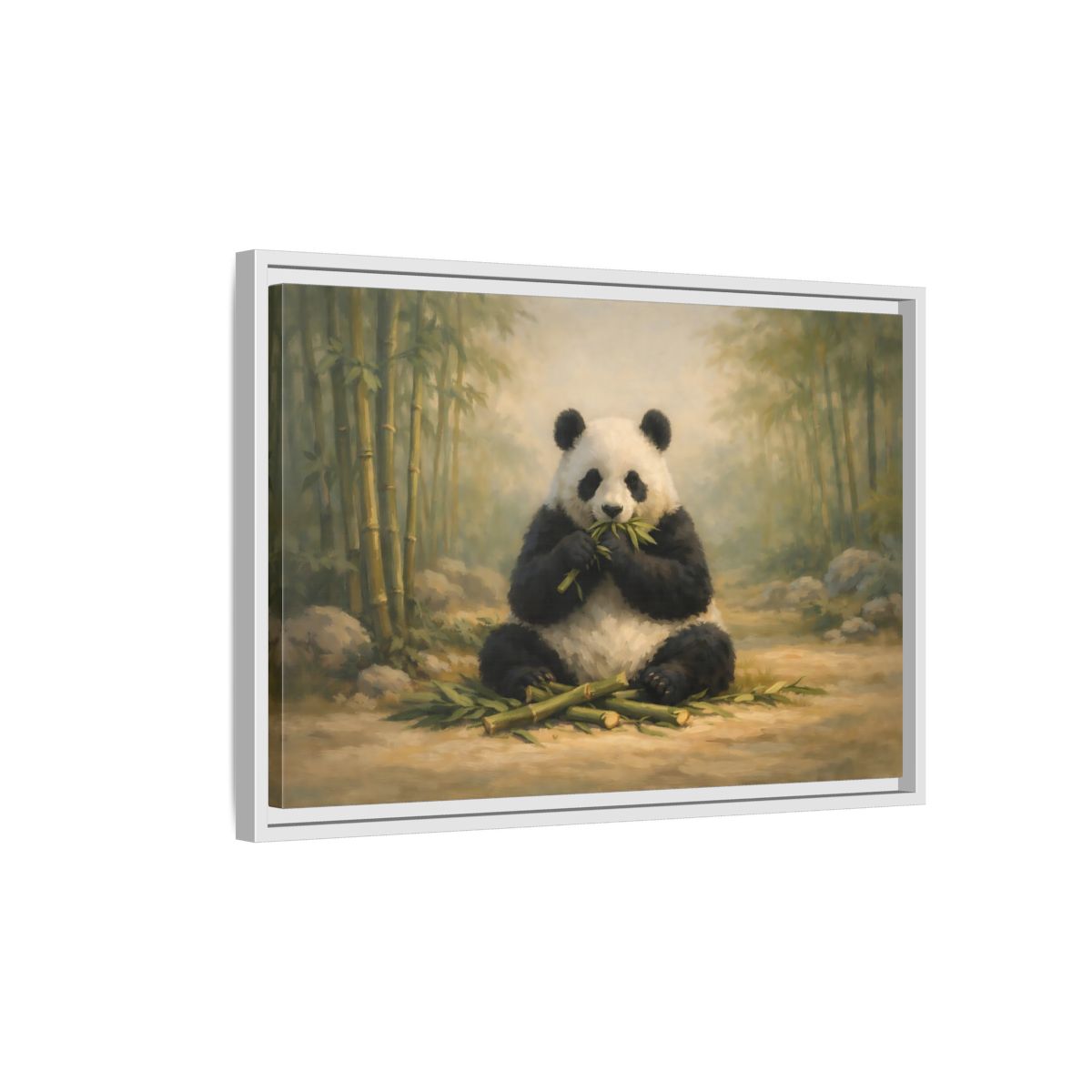 Side Mockup 1. Animals Panda Panda In Bamboo shown as stretched canvas wall art