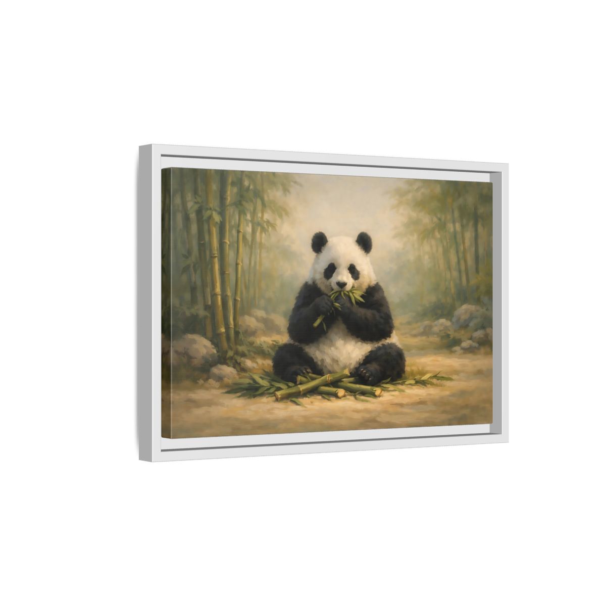 Side Mockup 4. Animals Panda Panda In Bamboo shown as stretched canvas wall art