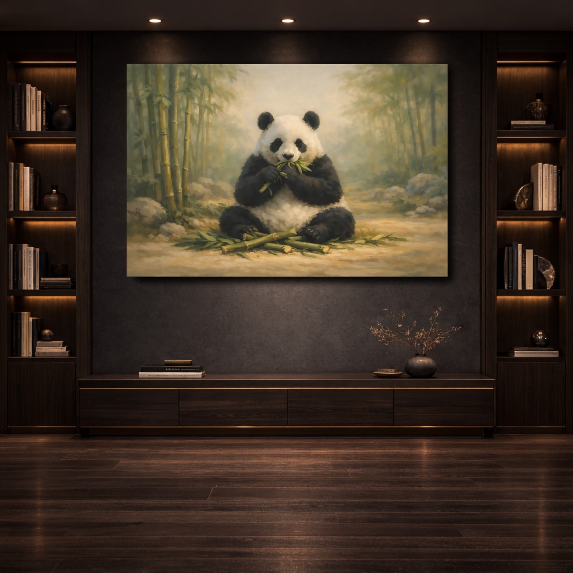 Mockup 3. Animals Panda Panda Bamboo Art shown as stretched canvas wall art