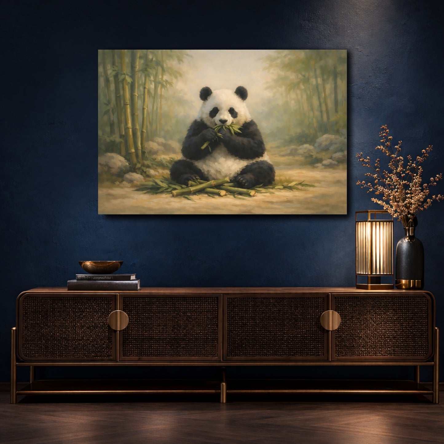 Mockup 4. Animals Panda Panda Bamboo Art shown as stretched canvas wall art