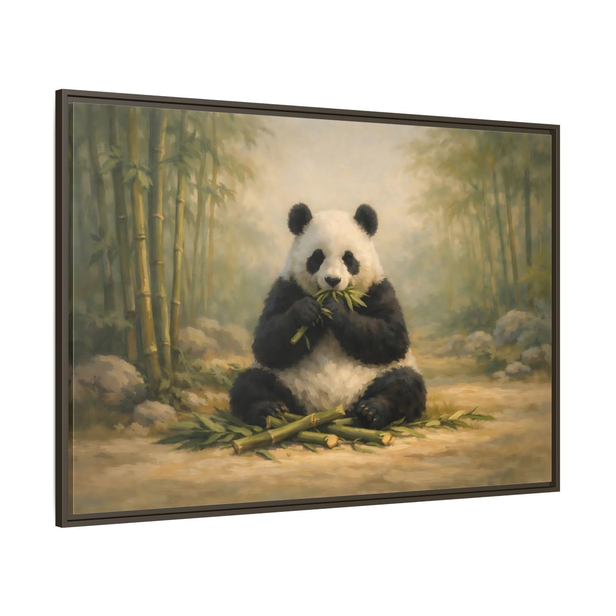 Main Mockup. Animals Panda Panda In Bamboo shown as stretched canvas wall art