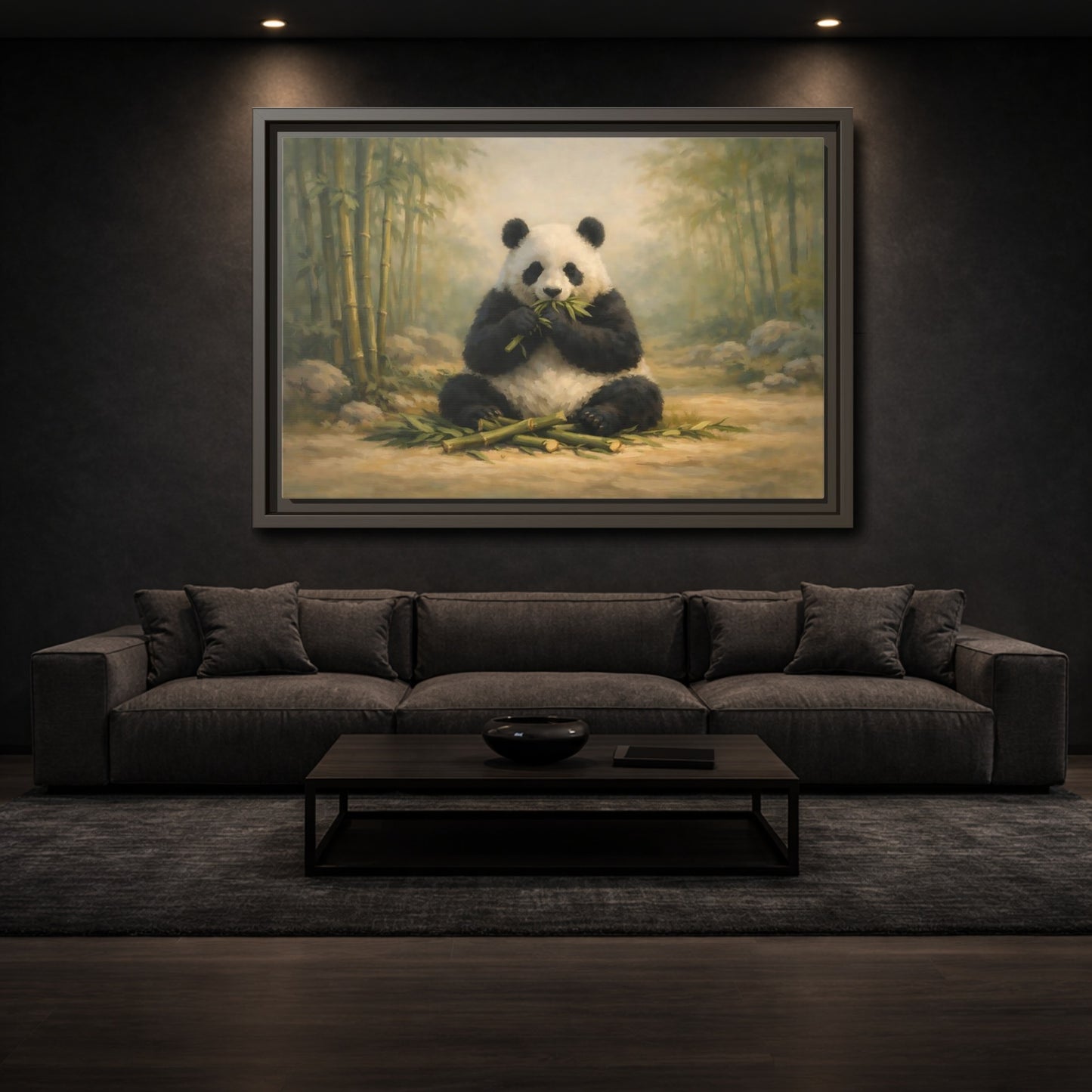 Mockup 2. Animals Panda Panda In Bamboo shown as stretched canvas wall art