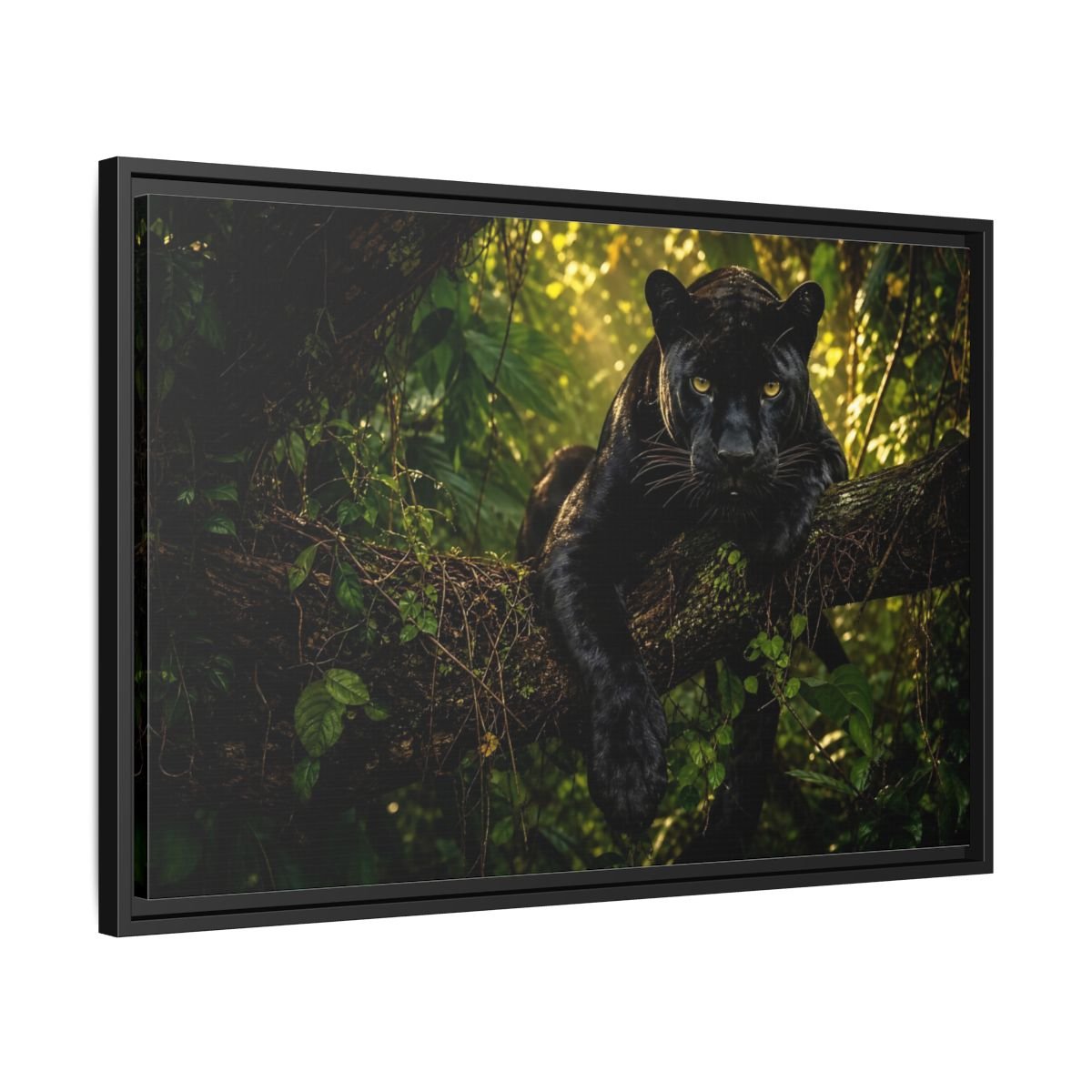 Animals Panther Black Framed Canvas Print – realistic Living Room, Above Couch - YesArtYes
